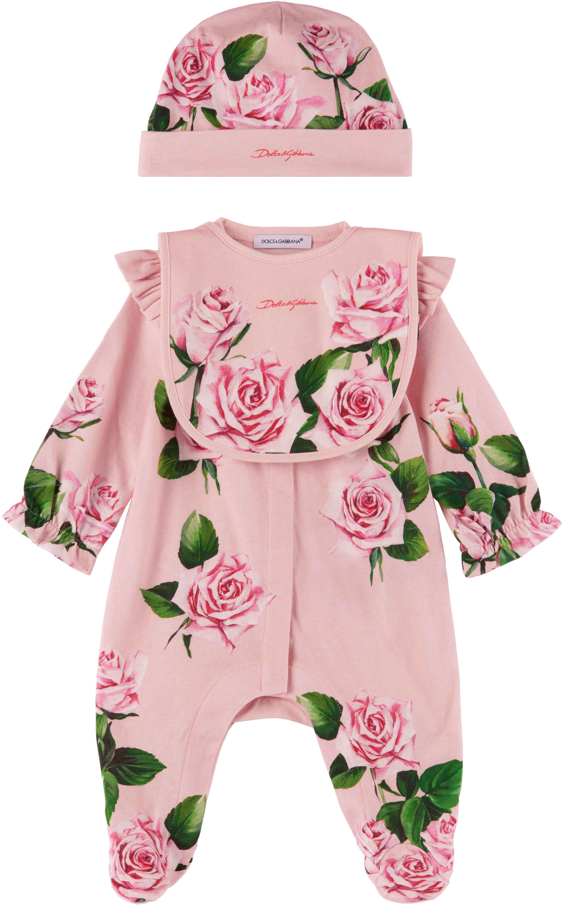 Dolce & Gabbana Baby Pink Rose Print Jumpsuit Set In Hf5iz Rose C/stelo F