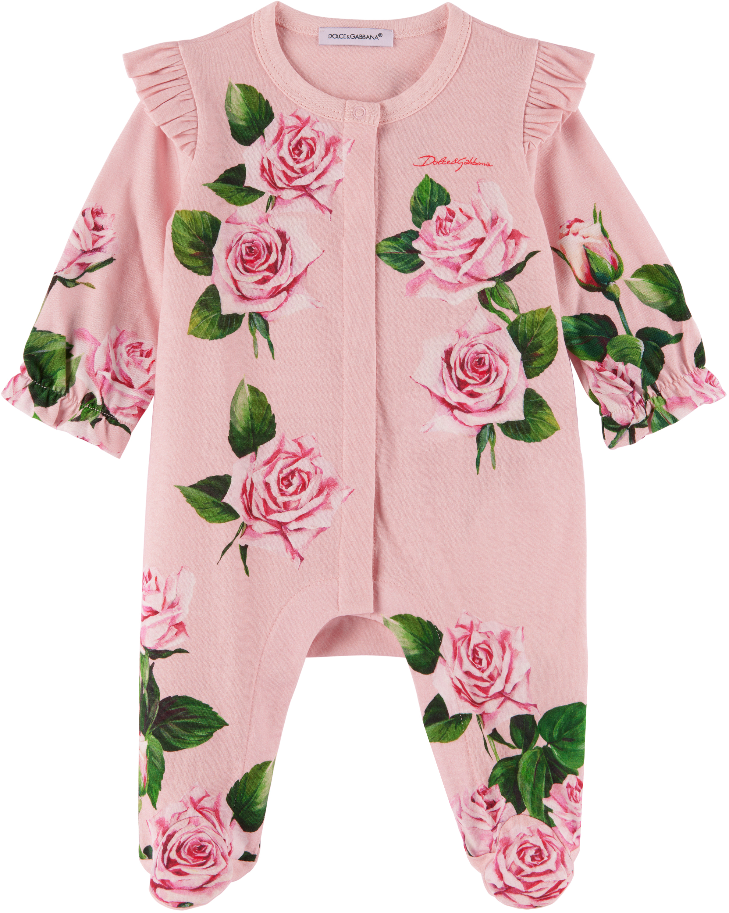 Dolce & Gabbana Baby Pink Rose Print Jumpsuit Set In Hf5iz Rose C/stelo F