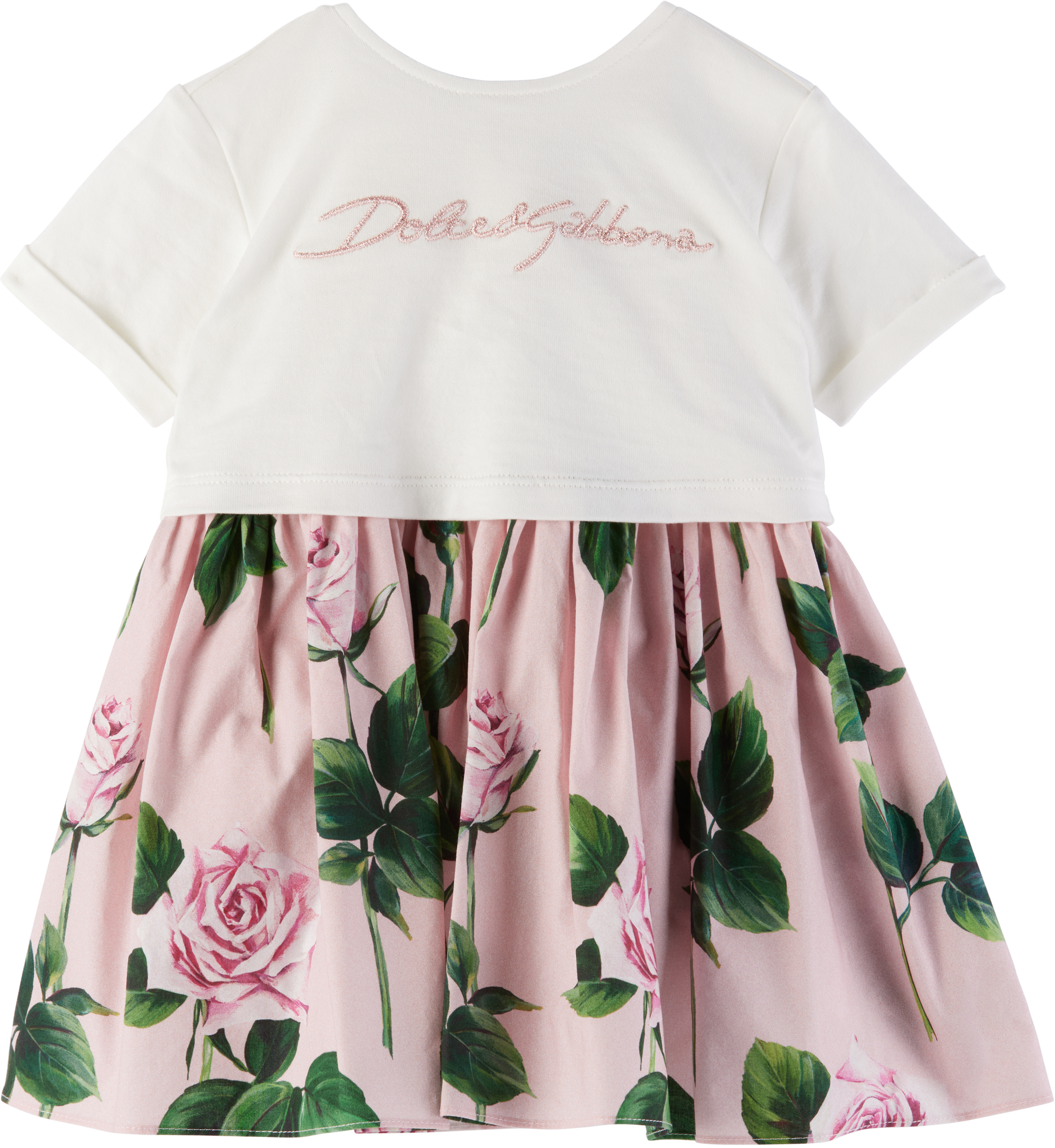 Dolce & Gabbana Baby Pink Rose-print Poplin Jersey Dress & Bloomers Set In S9000 Variante Abbin