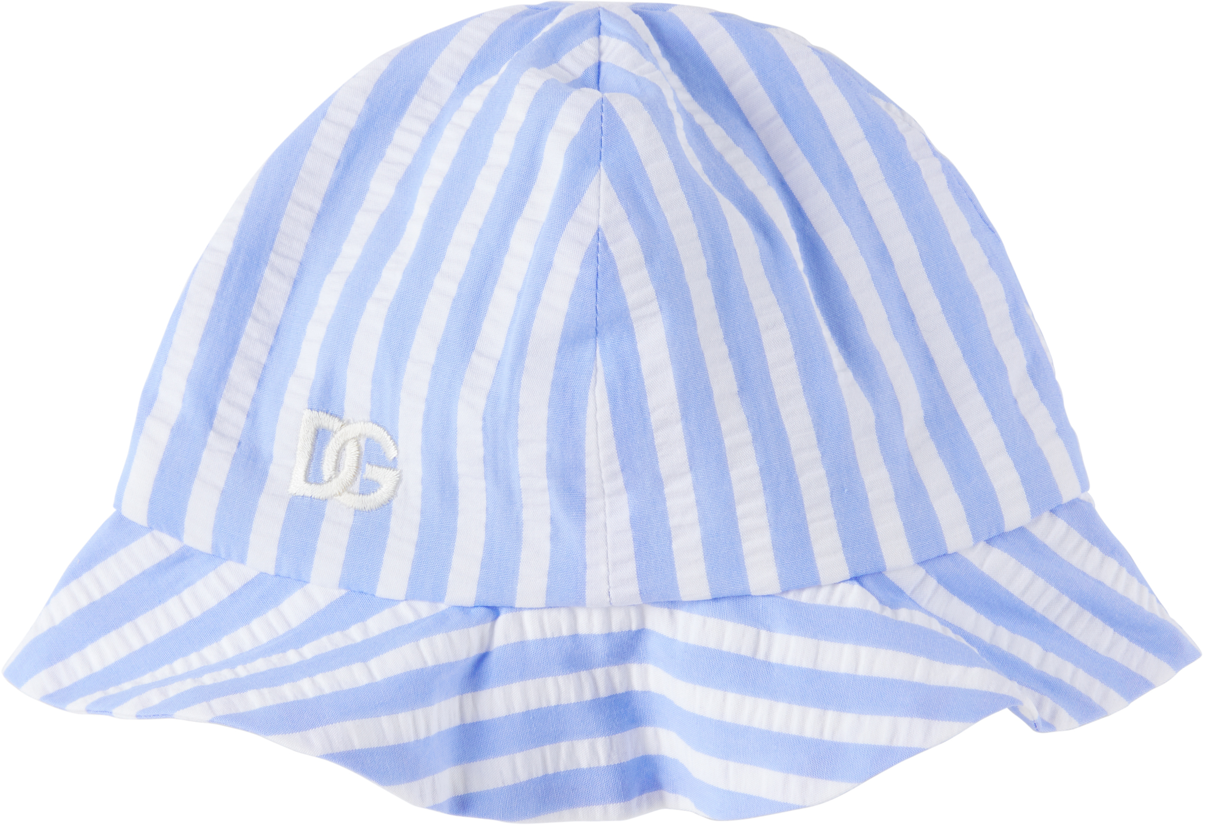 Dolce & Gabbana Baby White & Blue Dg Logo Striped Seersucker Bucket Hat In S8051 Rigato