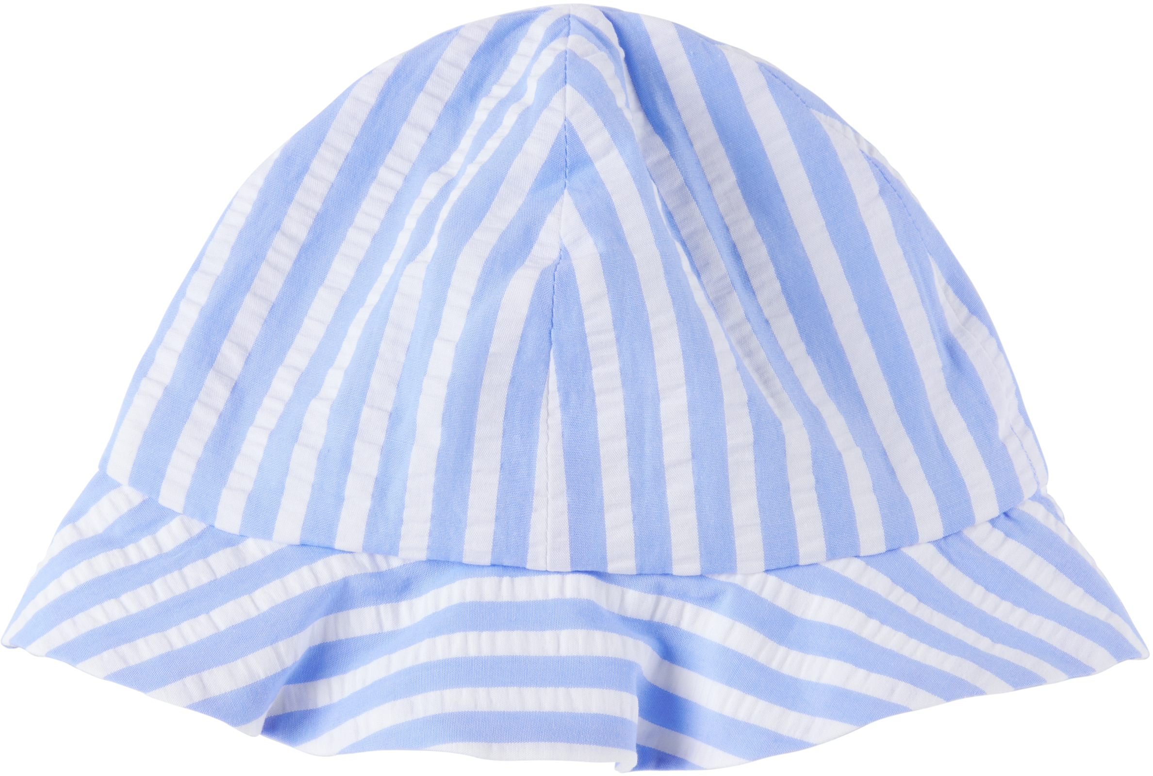 Dolce & Gabbana Baby White & Blue Dg Logo Striped Seersucker Bucket Hat In S8051 Rigato