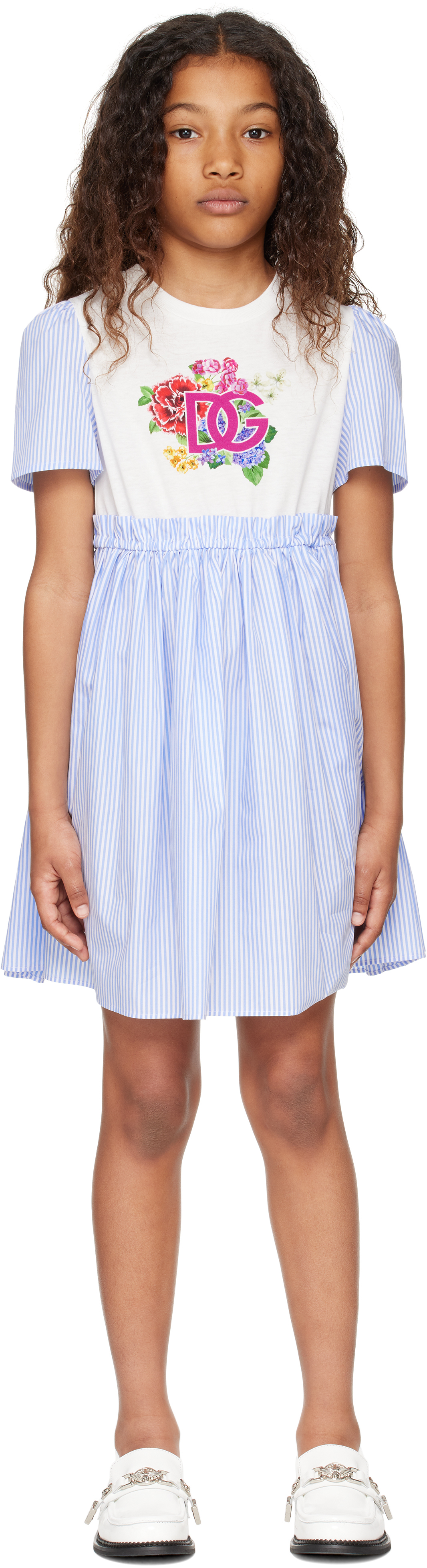 Dolce & Gabbana Kids Blue & White Striped Dress In S9000 Variante Abbin