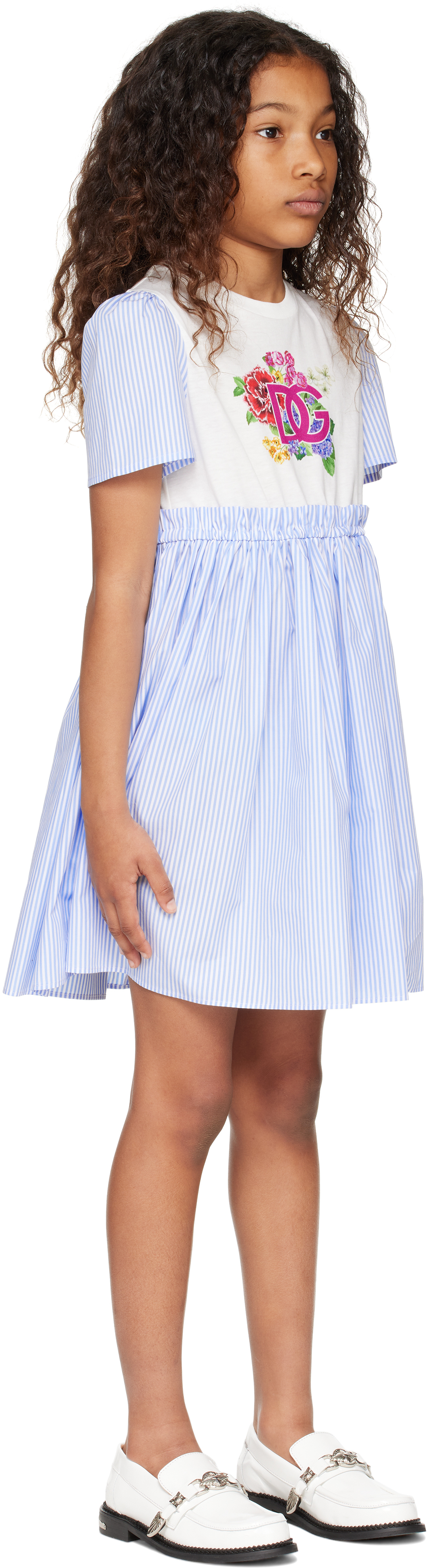Dolce & Gabbana Kids Blue & White Striped Dress In S9000 Variante Abbin