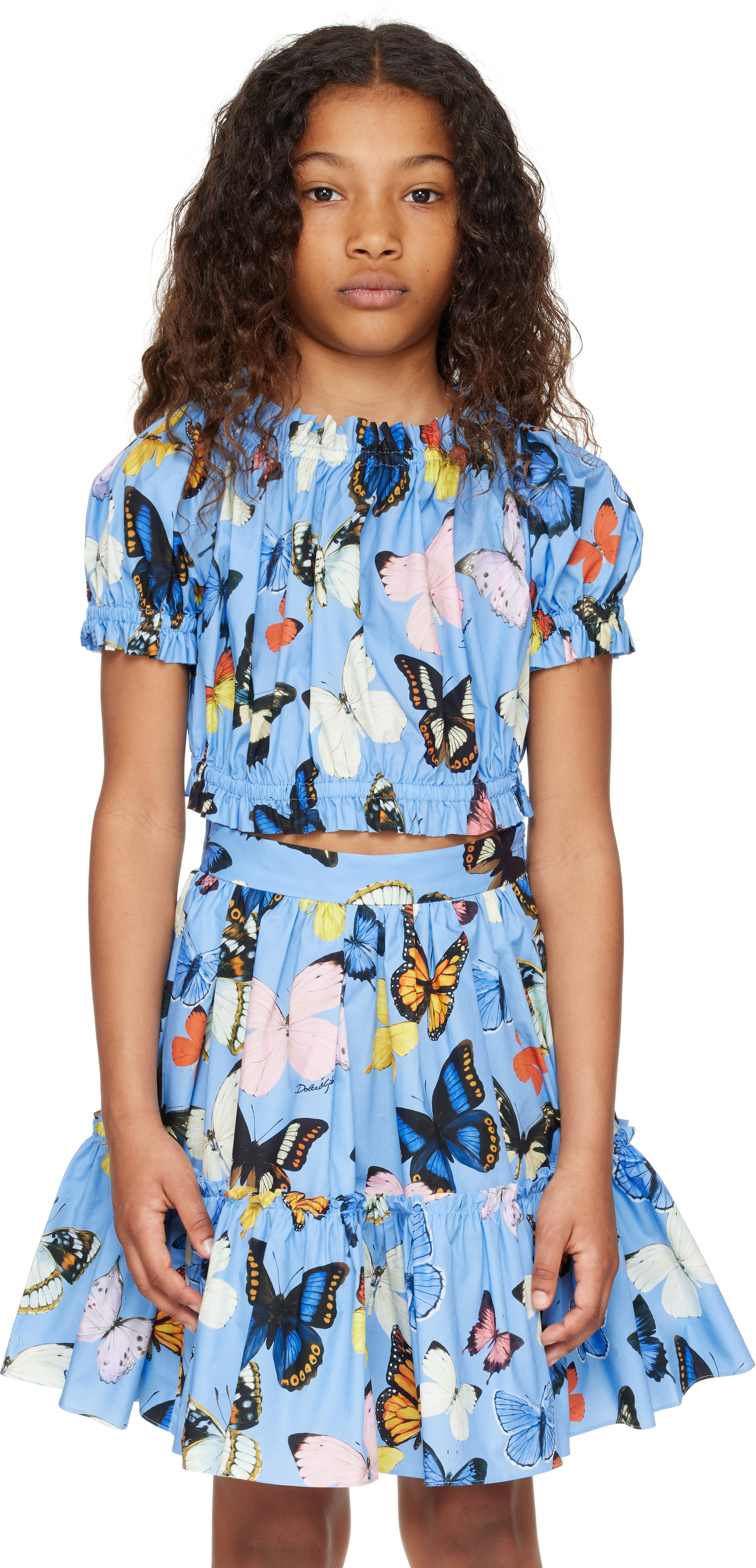 Kids Blue Butterfly Print Cotton Poplin Top by Dolce&Gabbana on Sale Kids Blue Butterfly Print Cotton Poplin Top by Dolce&Gabbana on Sale