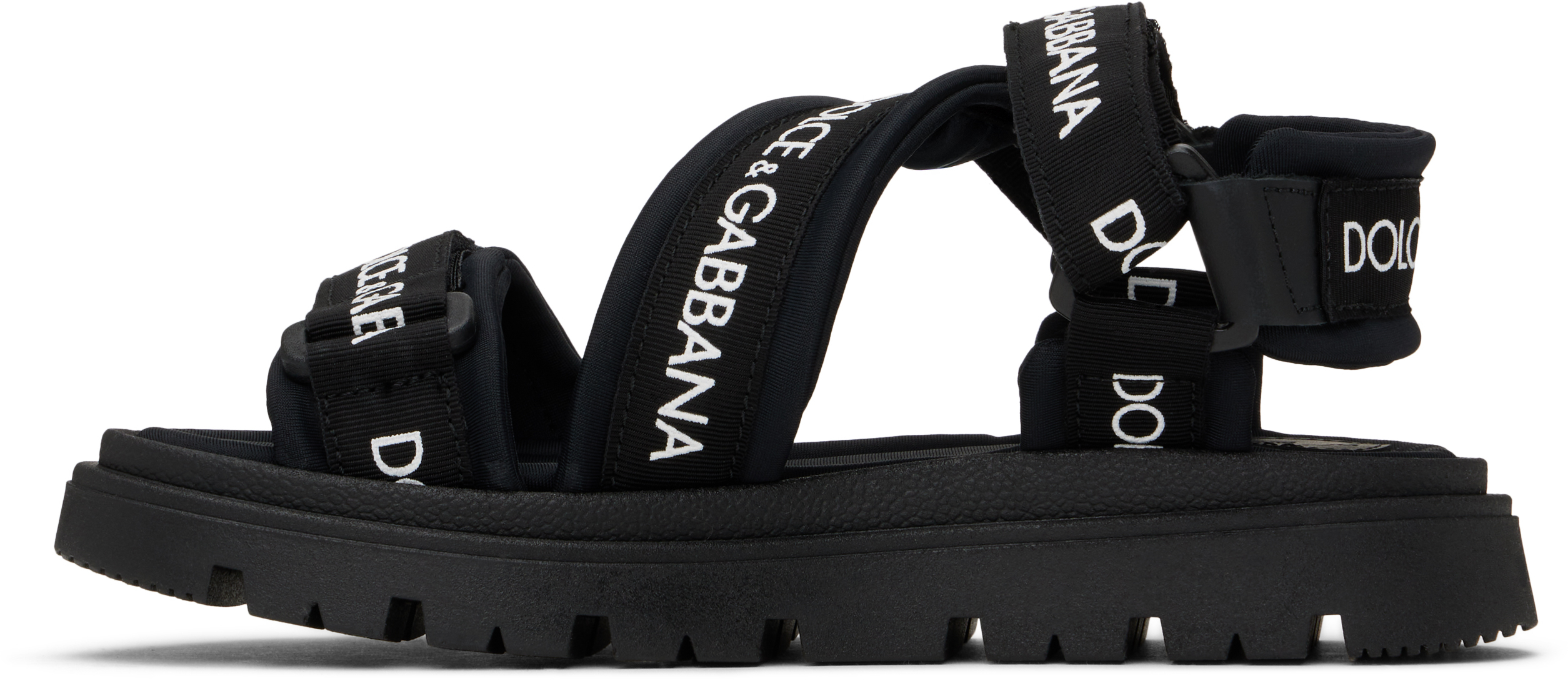 Dolce & Gabbana Logo Lycra Strap Sandals In 89690 Nero/bianco