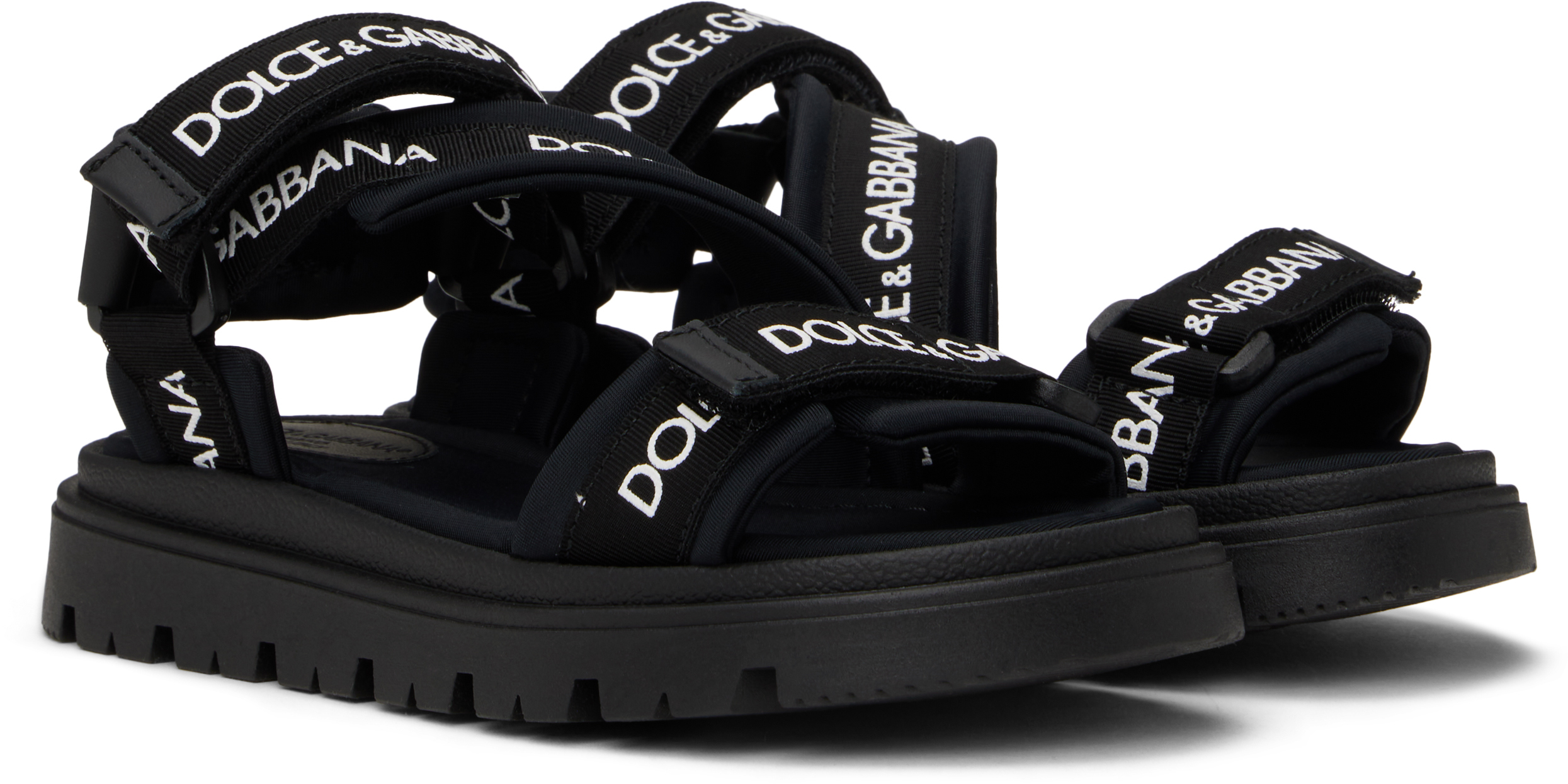 Dolce & Gabbana Logo Lycra Strap Sandals In 89690 Nero/bianco
