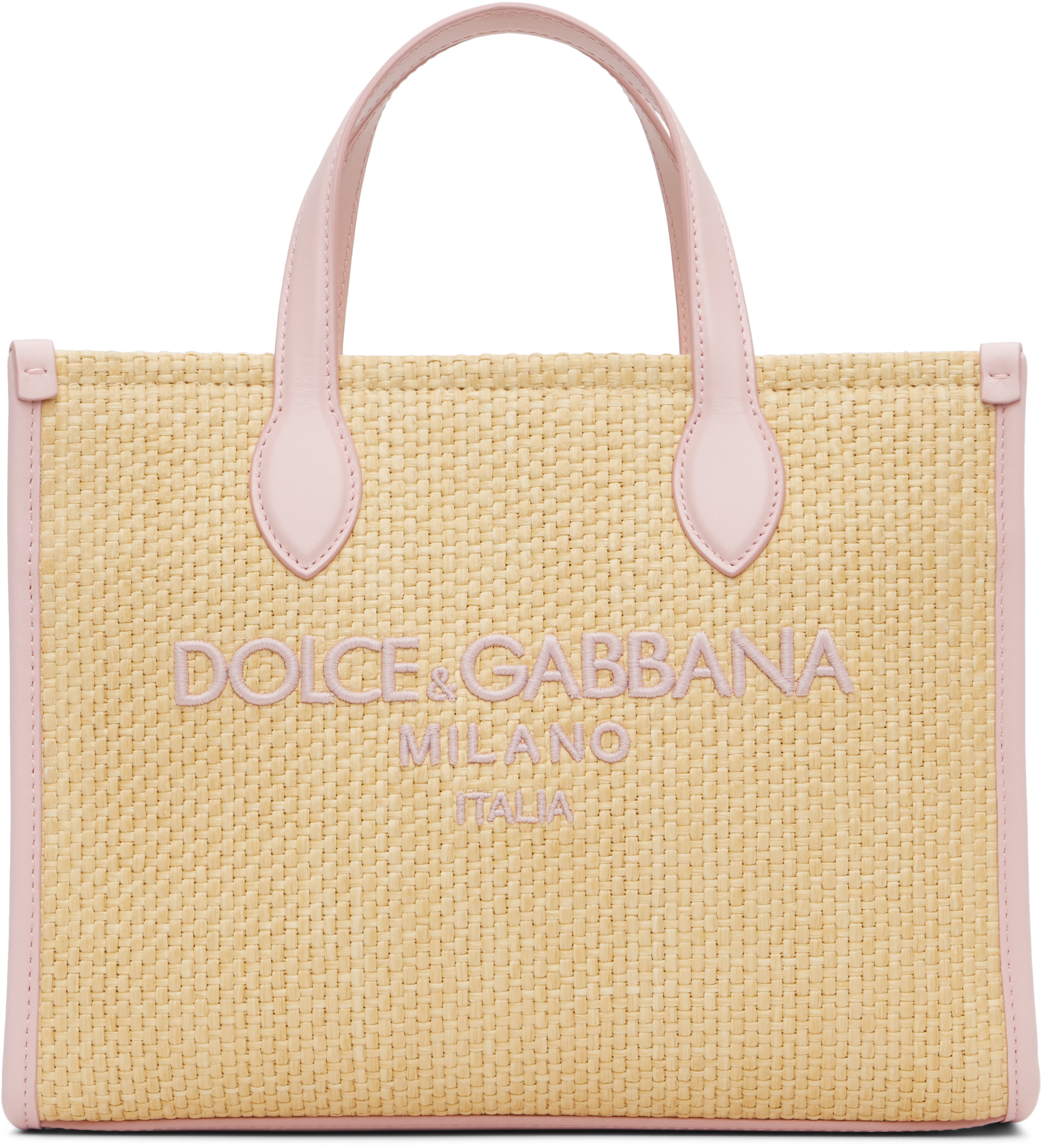 Dolce & Gabbana Kids Beige & Pink Straw Logo Tote