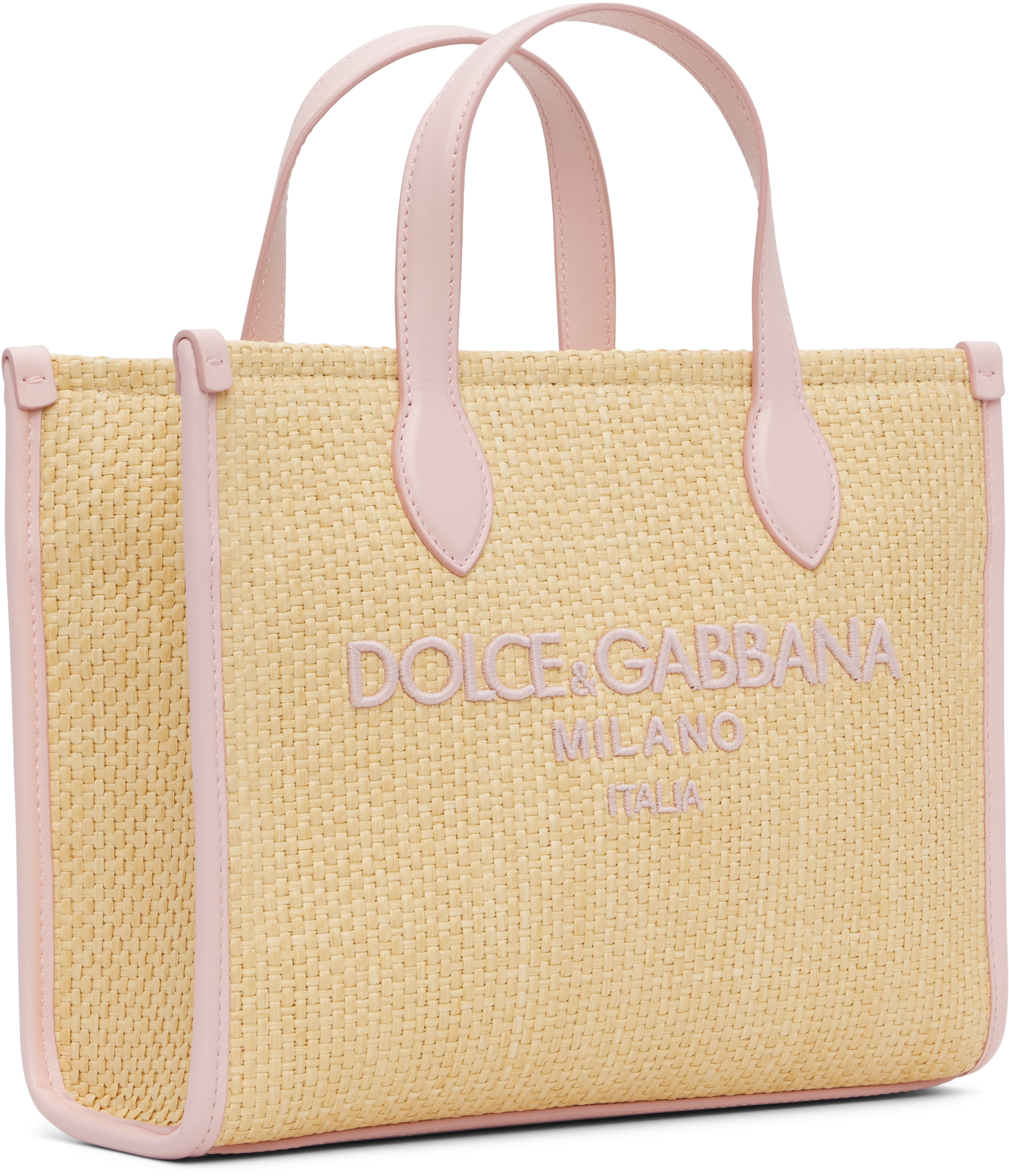 Dolce & Gabbana Kids Beige & Pink Straw Logo Tote