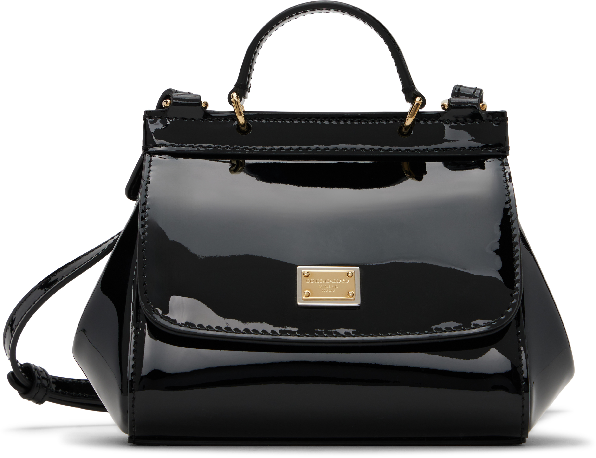 Dolce & Gabbana Kids Black Patent Leather Mini Sicily Bag In 80999 Nero