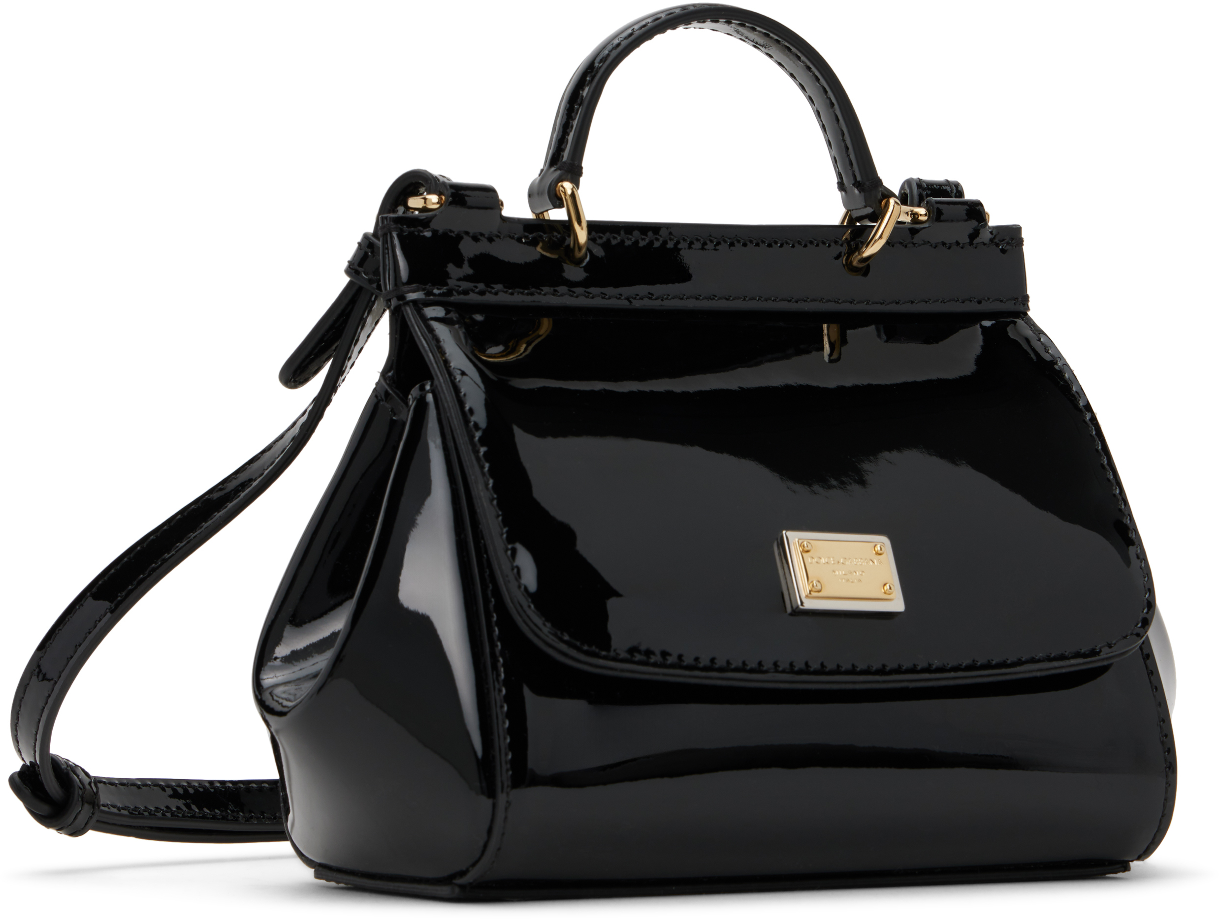 Dolce & Gabbana Kids Black Patent Leather Mini Sicily Bag In 80999 Nero