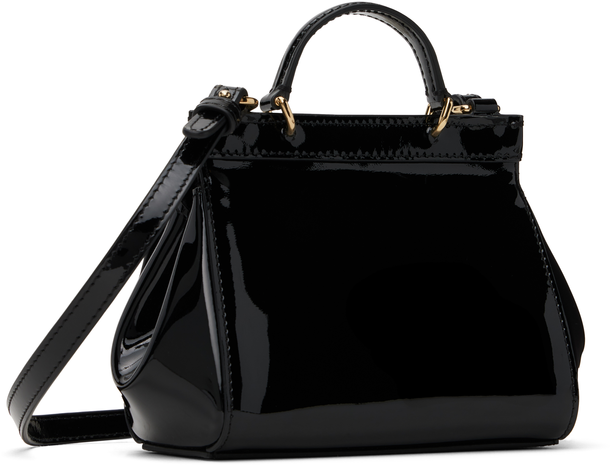 Dolce & Gabbana Kids Black Patent Leather Mini Sicily Bag In 80999 Nero