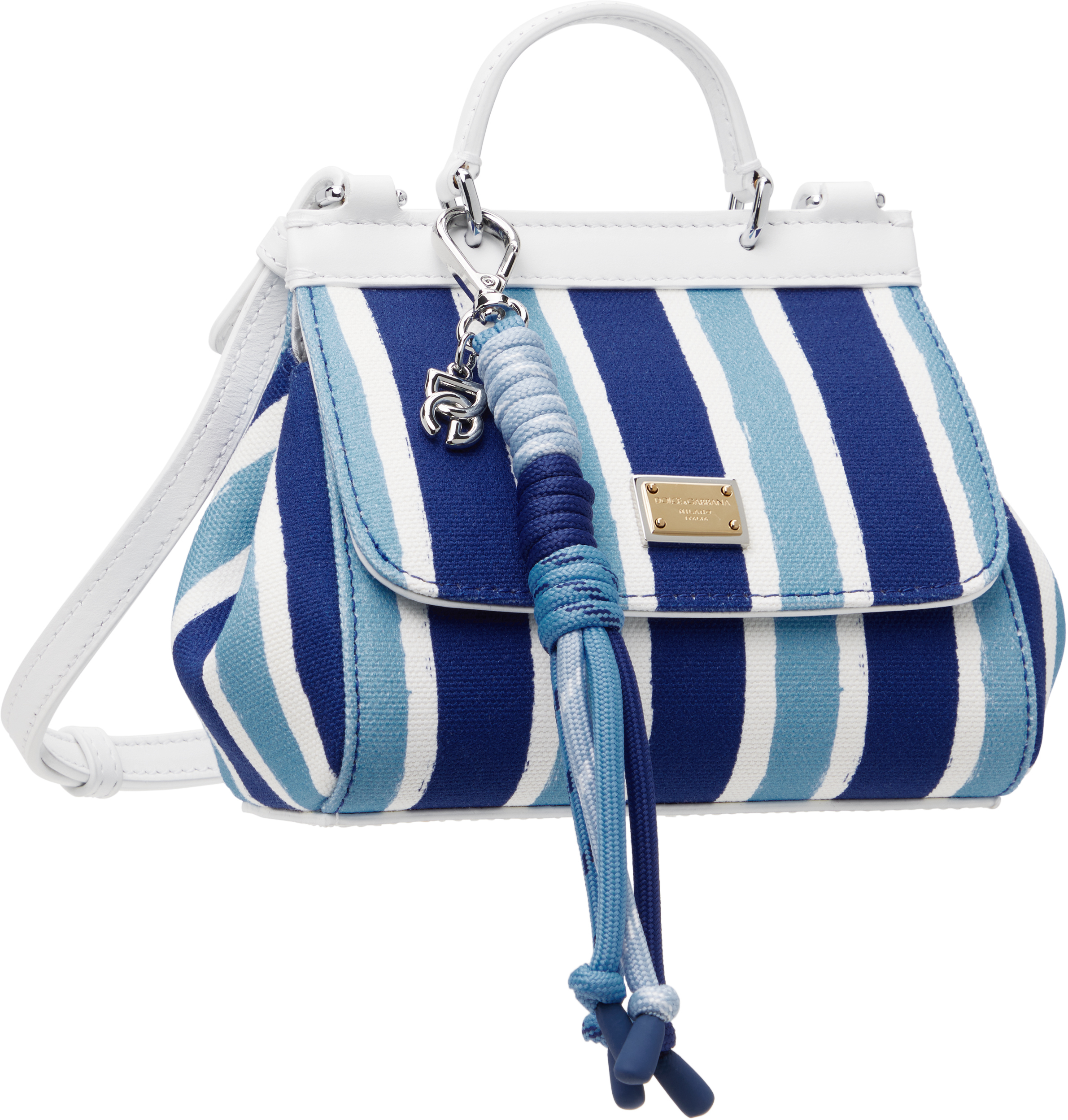 Dolce & Gabbana Kids Blue Striped Print Canvas Sicily Crossbody Bag In Hc5kw Righe Fdo Cele