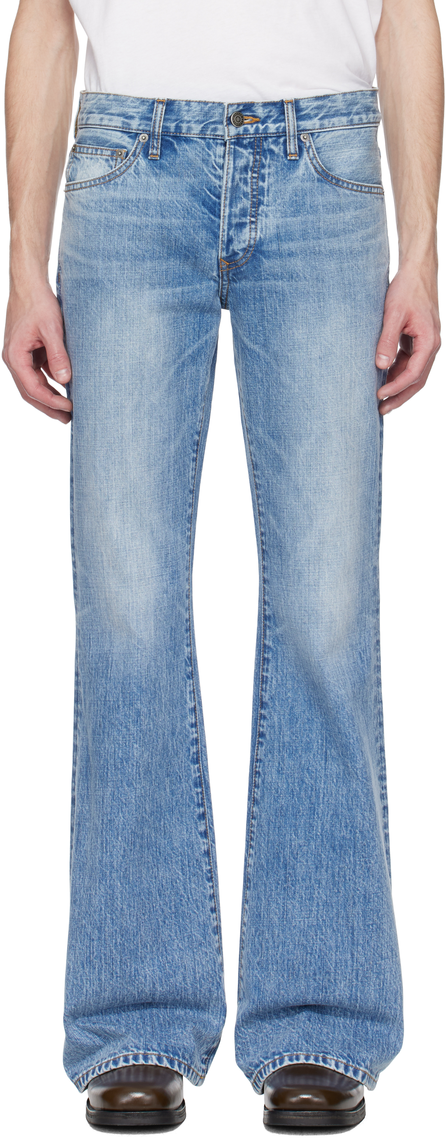 Blue Jimmy Crispy Rigid Flare Jeans by COÛT DE LA LIBERTÉ on