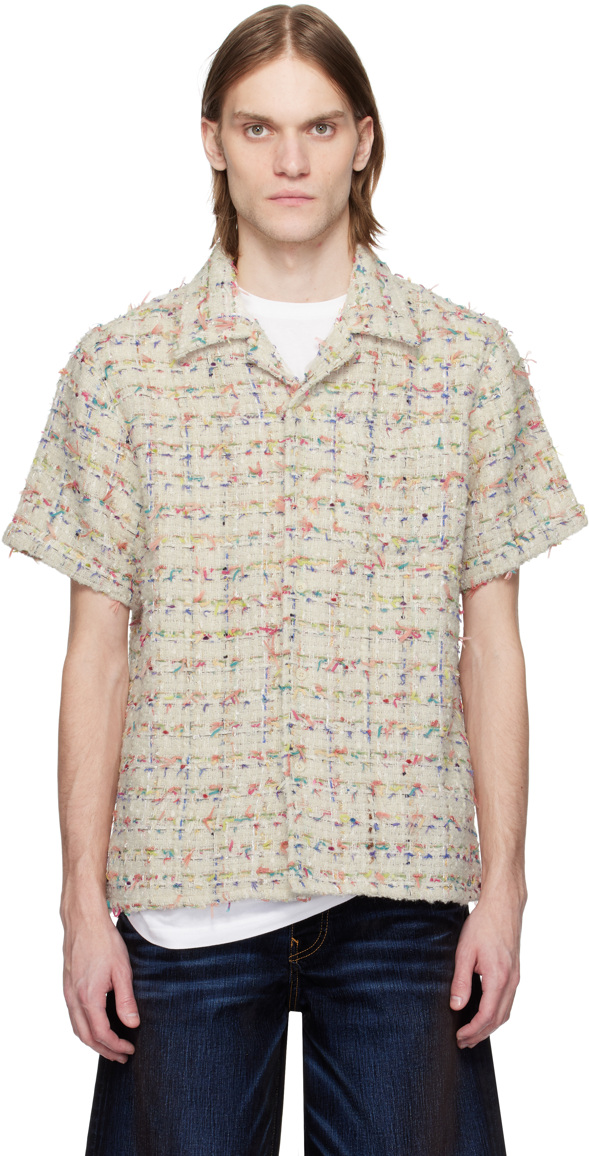 Beige Robbie Woven Tweed Bowling Shirt