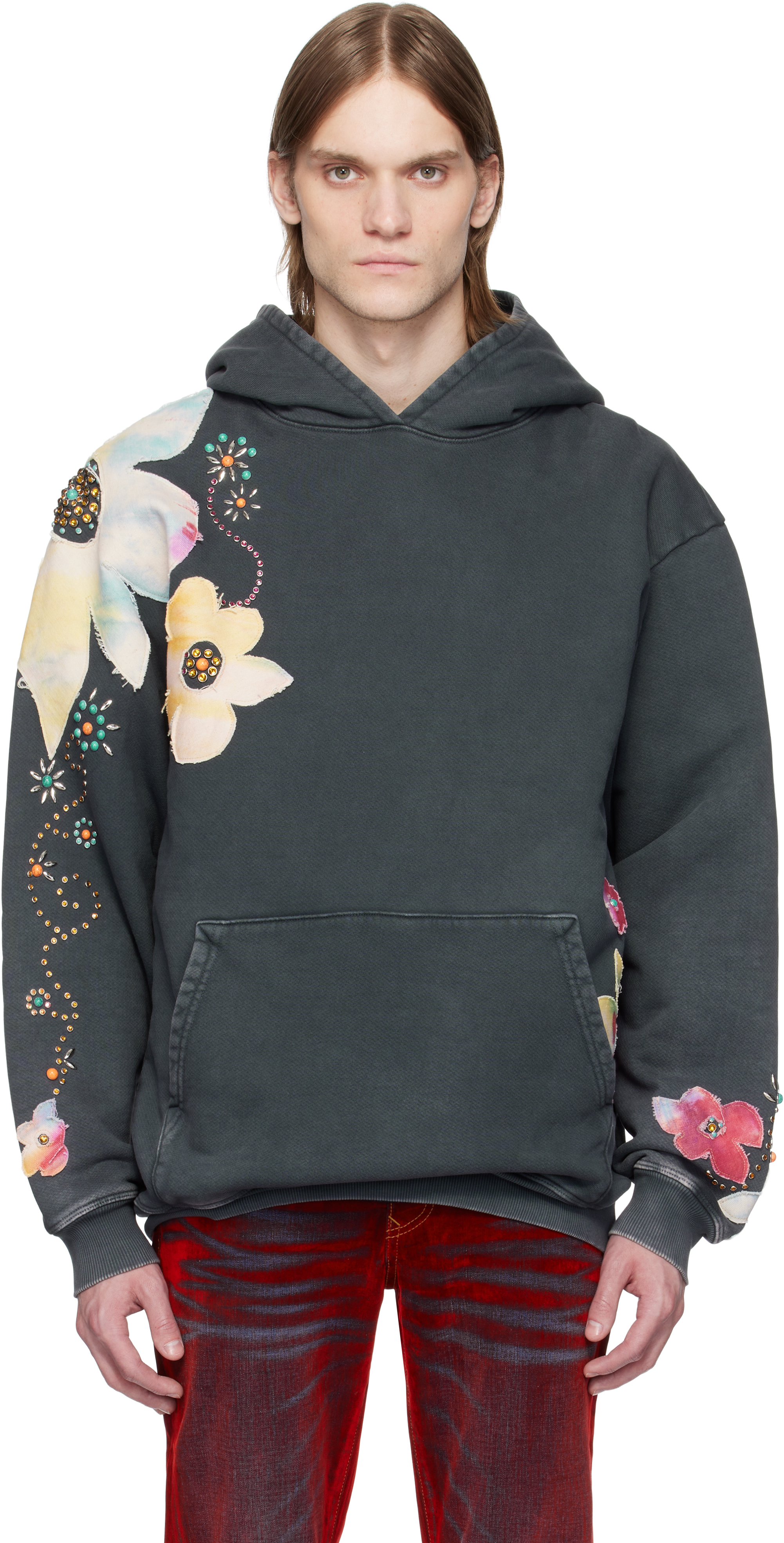 Gray Killian Flower Applique Terry Hoodie