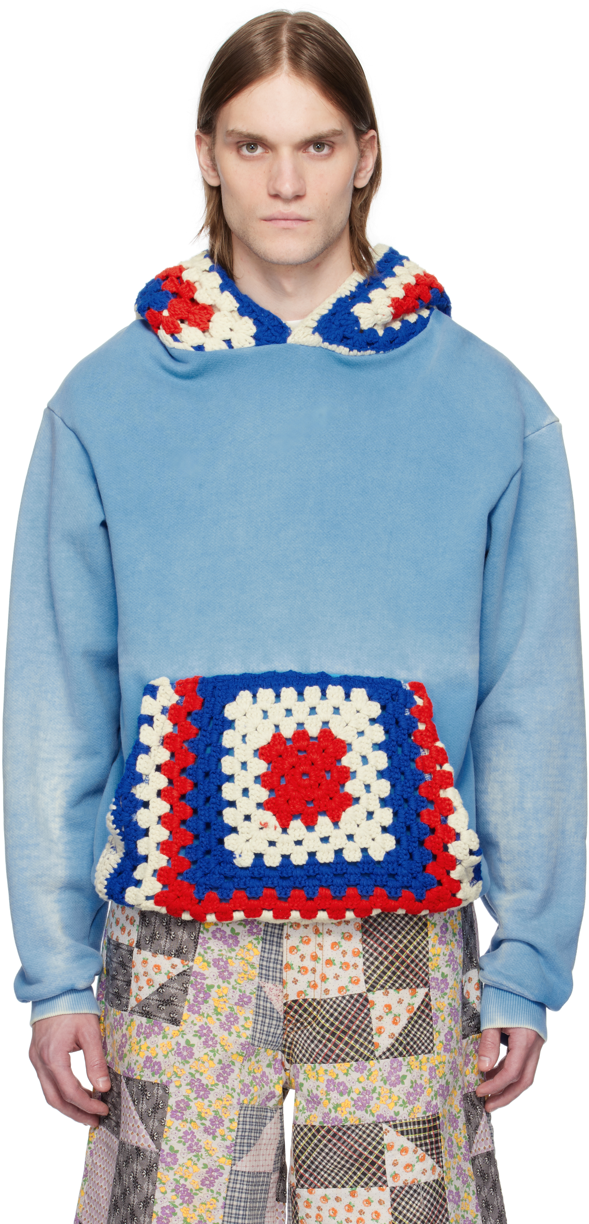 Blue Killian Crochet Grany Square Hoodie