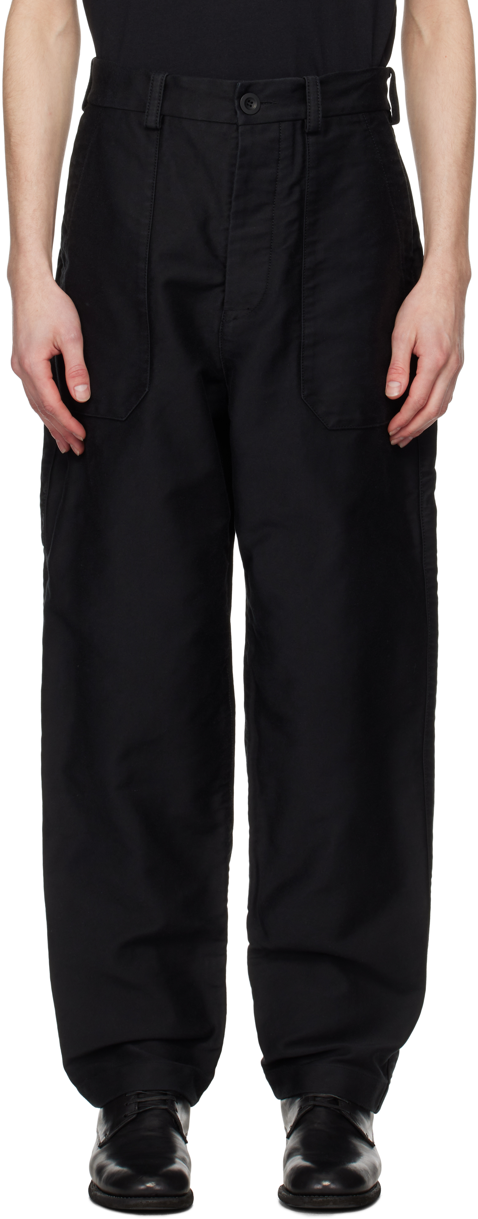 Black Faille Cargo Pants