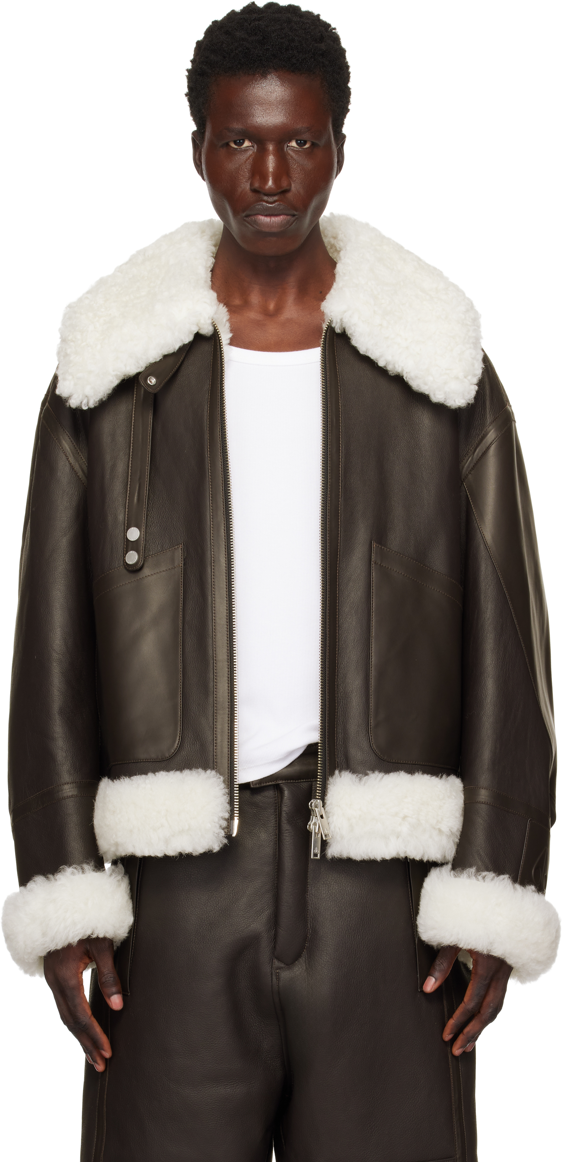 Shop Moose Knuckles Brown Mtd Pilot Shearling Jacket In 1249 Brown Ivory