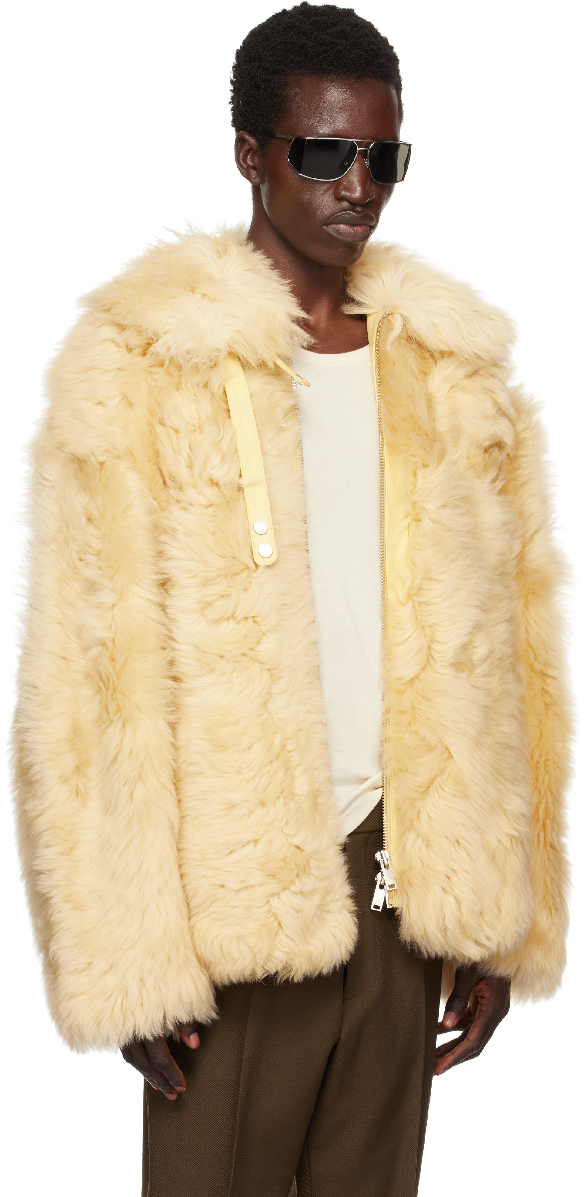 MOOSE KNUCKLES YELLOW EFNA SHORT SHEARLING COAT 