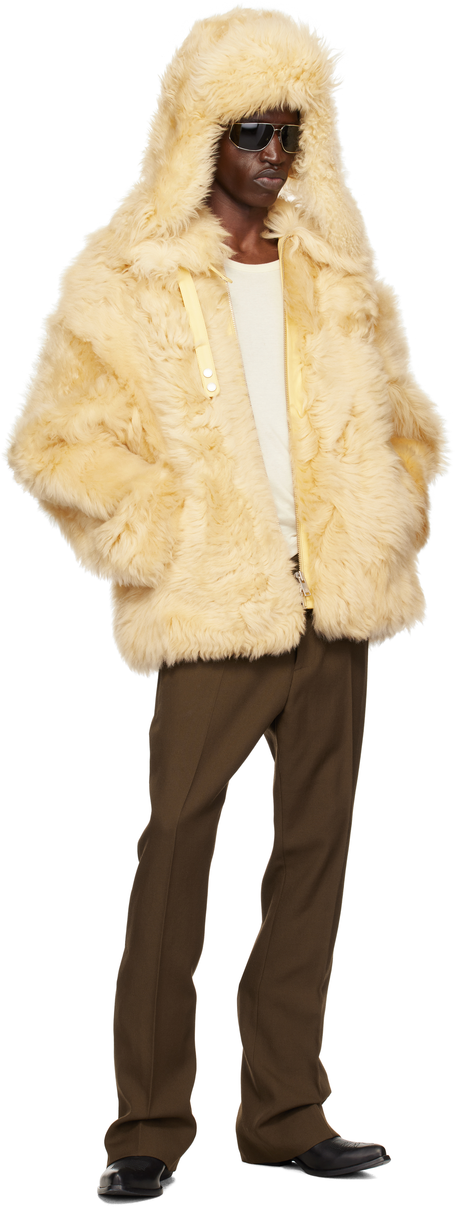 MOOSE KNUCKLES YELLOW EFNA SHORT SHEARLING COAT 