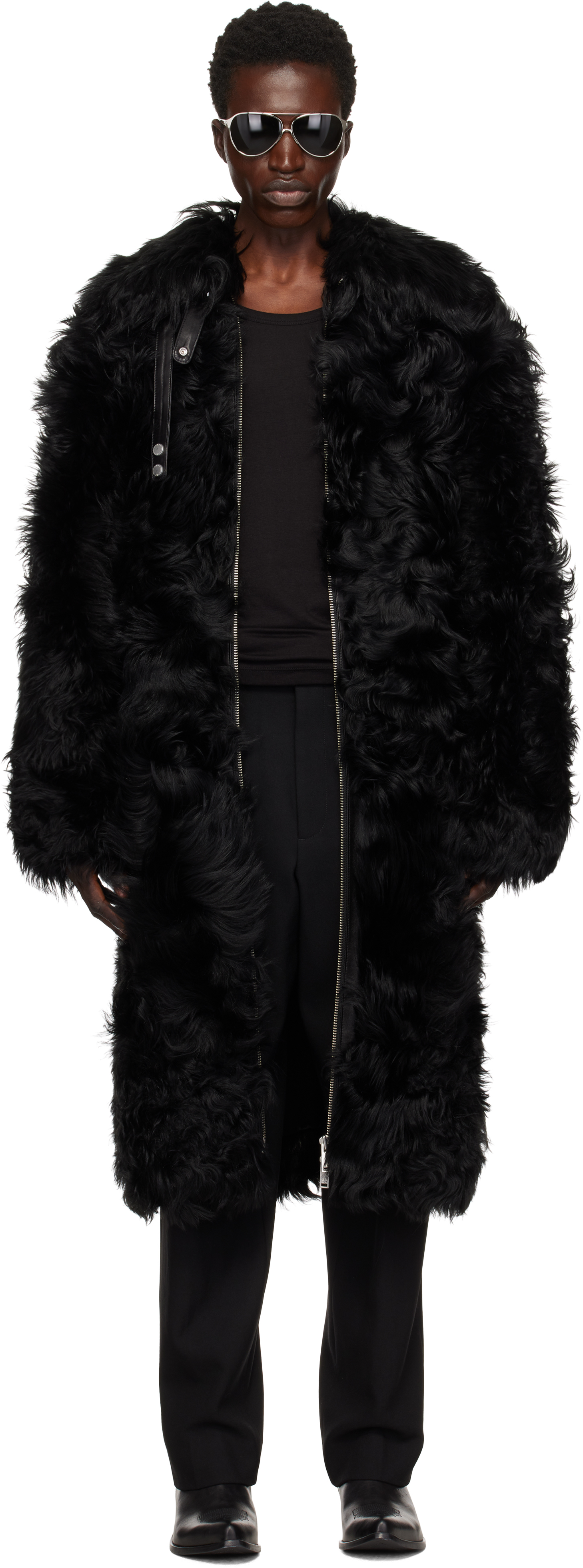 Black Efna Long Shearling Coat