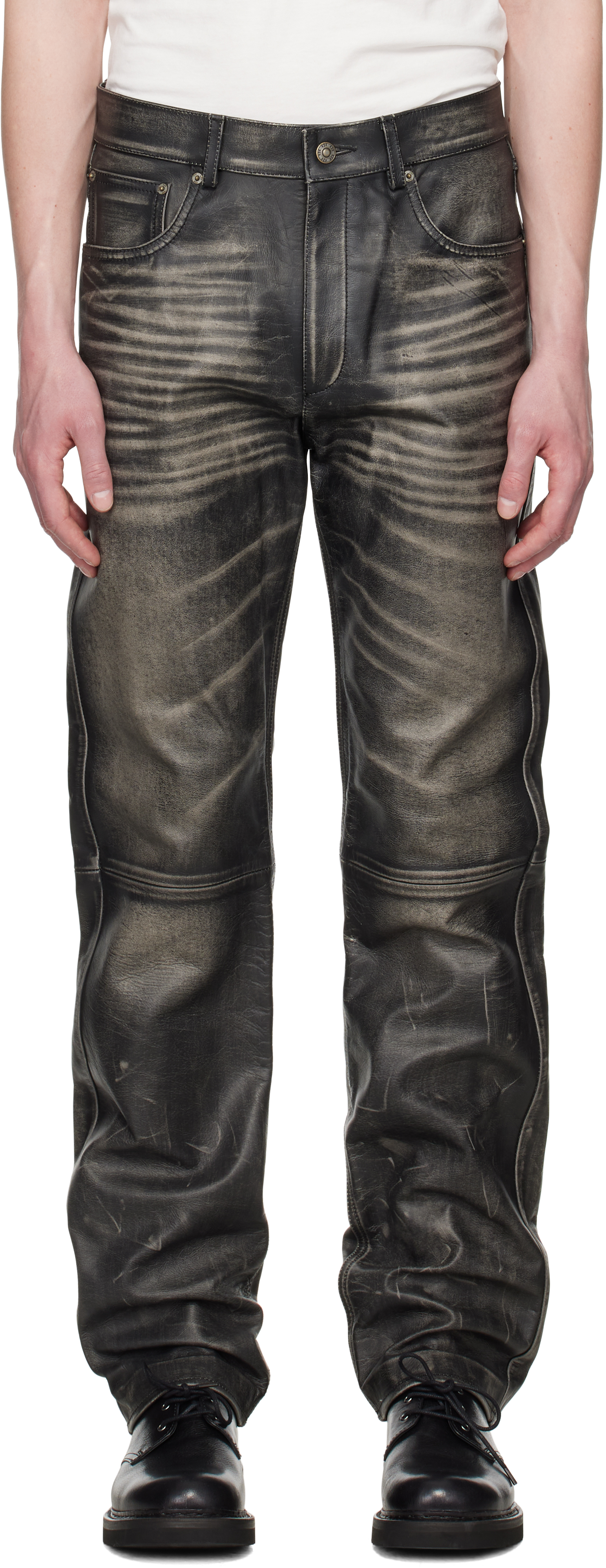Black Five Pocket Leather Pants