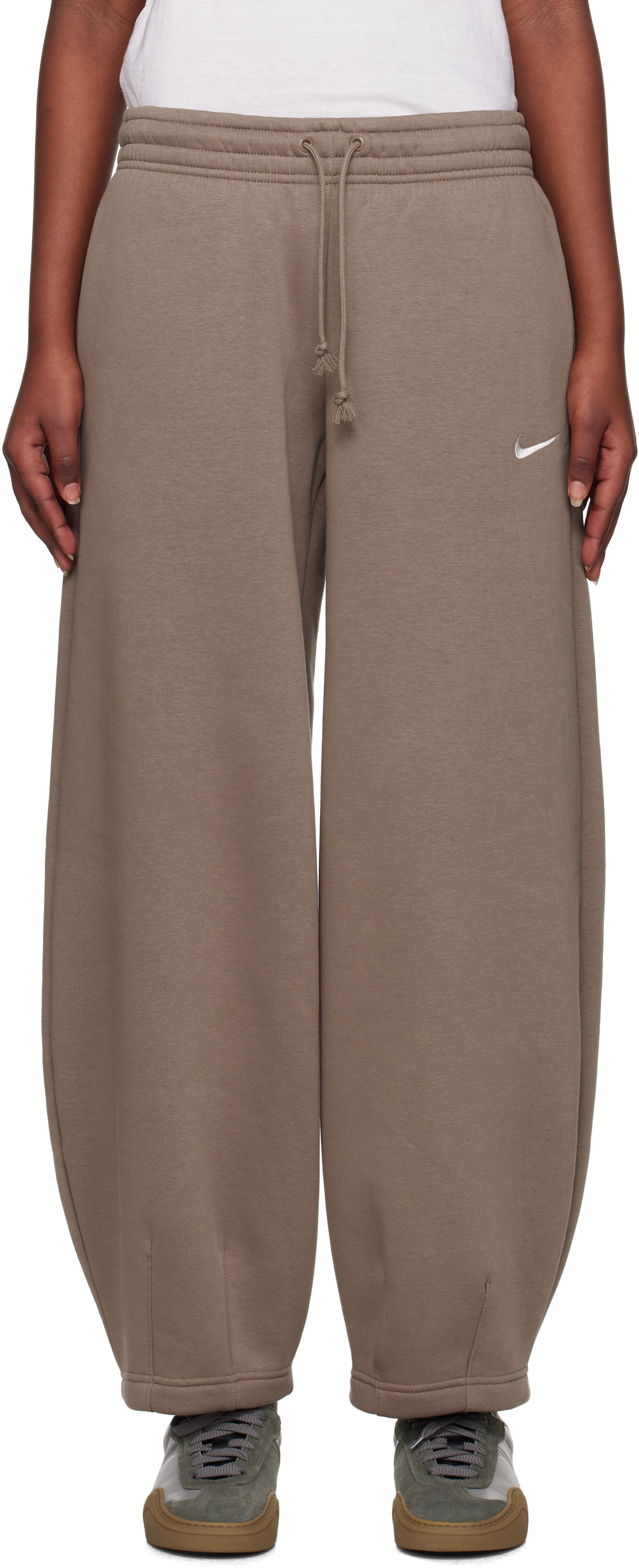 Taupe Mid-Rise Oversized Tapered Sweatpants