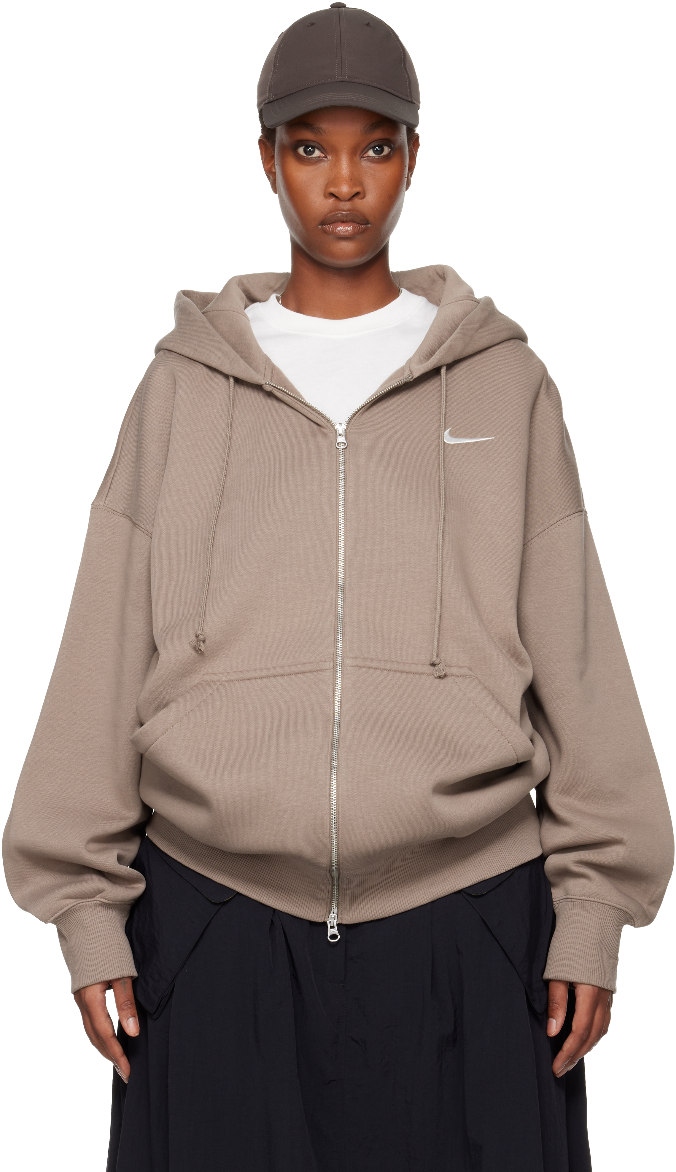 Nike Taupe Sportswear Phoenix Fleece Hoodie In Brown