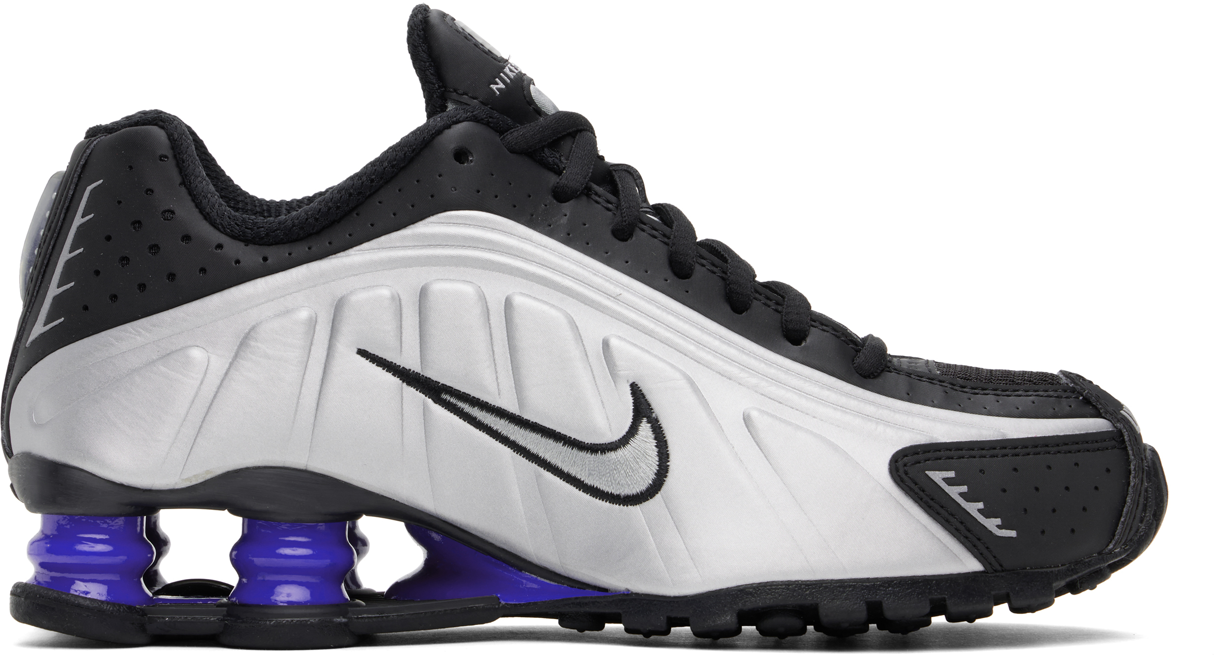 Black & Silver Shox R4 Sneakers