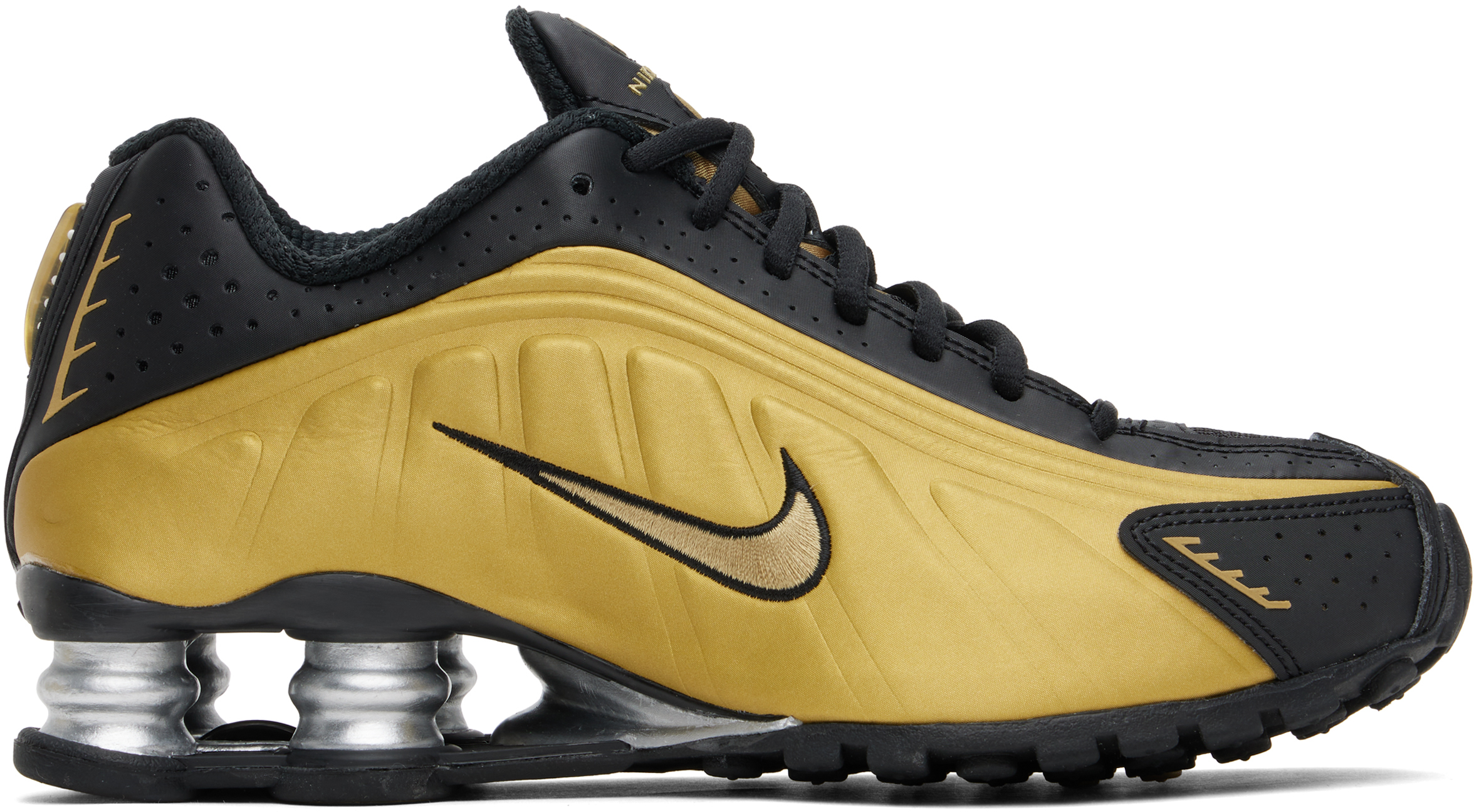 Black & Gold Shox R4 Sneakers