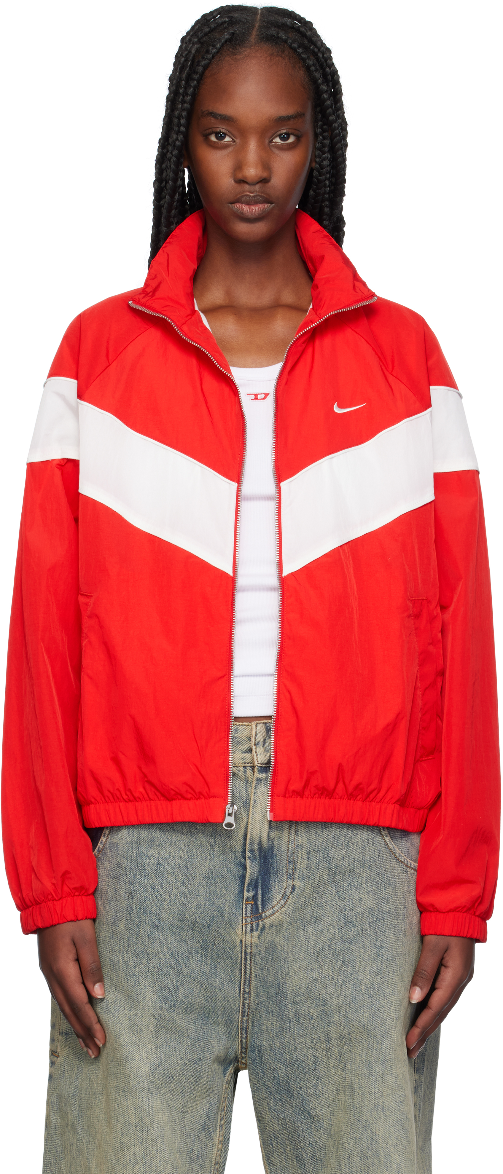 Red and white nike windbreaker online