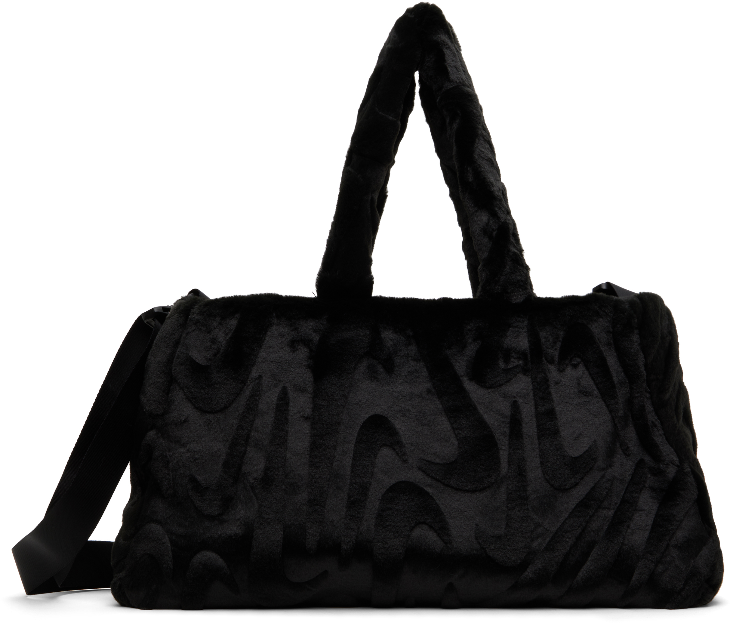 Black Sportswear Faux-Fur Duffle Bag