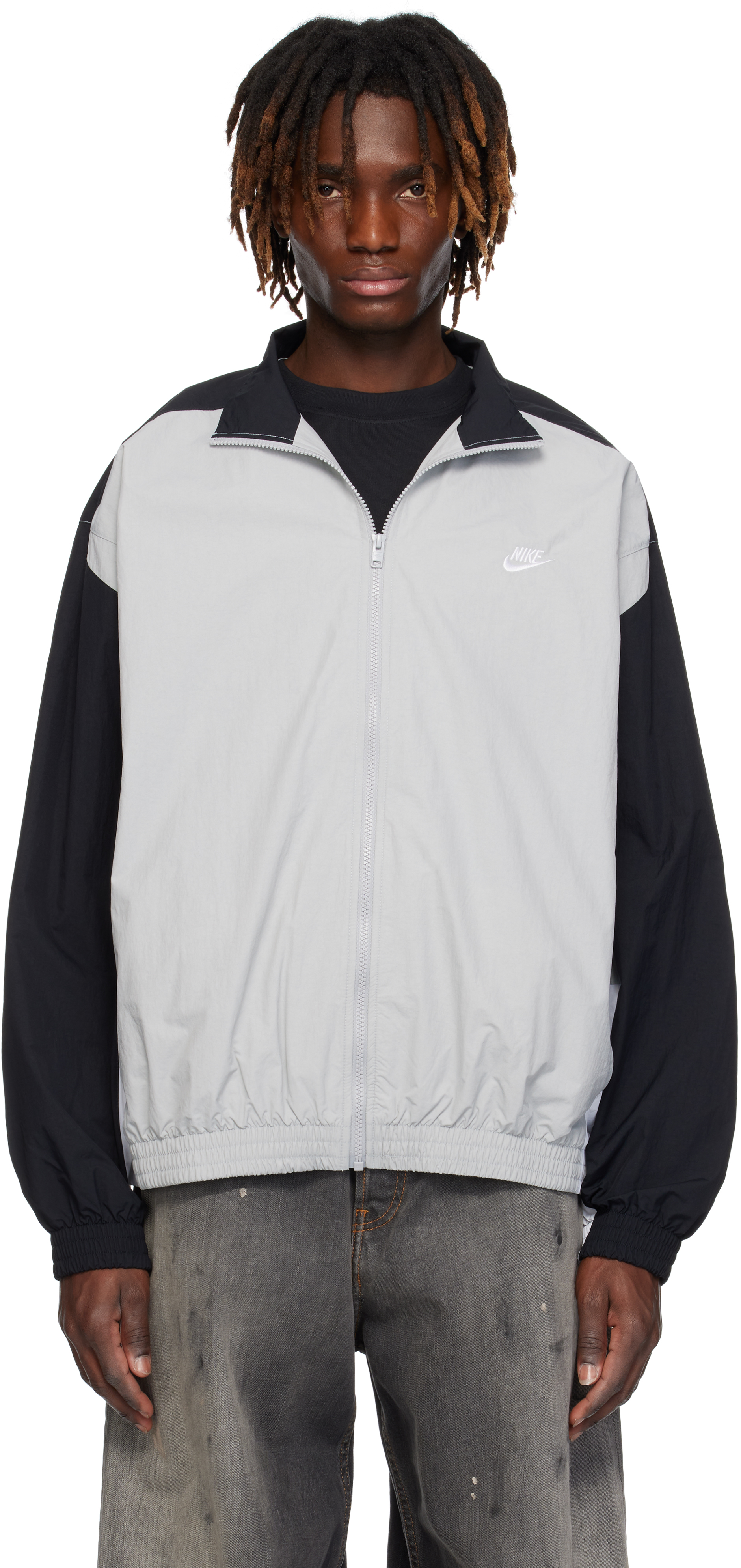 Nike: Gray & Black Woven Track Jacket | SSENSE Nike: Gray & Black Woven Track Jacket | SSENSE