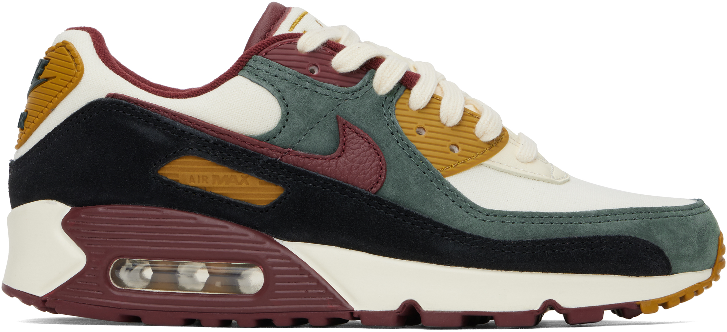 White & Burgundy Air Max 90 Premium Sneakers