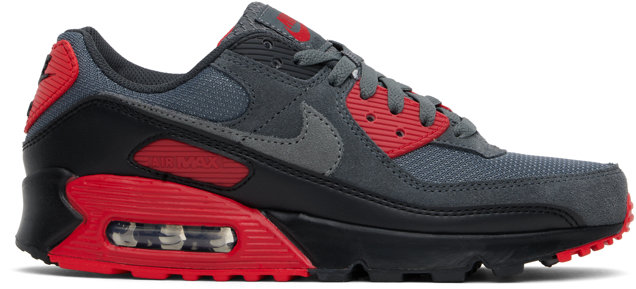 Shop Nike Gray & Red Air Max 90 Sneakers In Black/smoke Grey-iro