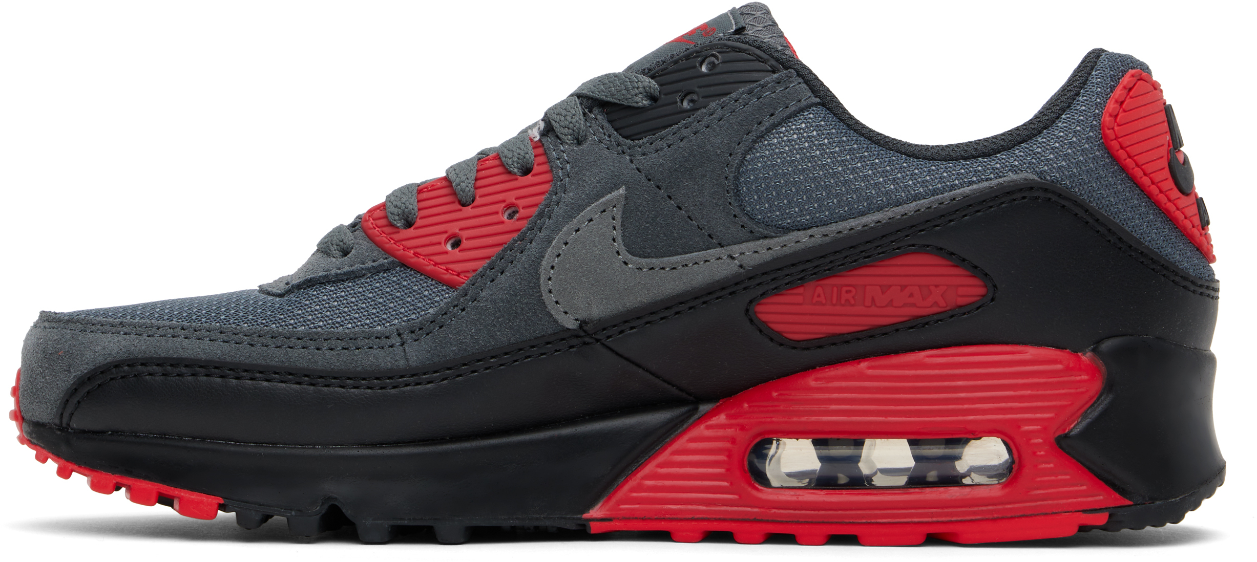 Shop Nike Gray & Red Air Max 90 Sneakers In Black/smoke Grey-iro