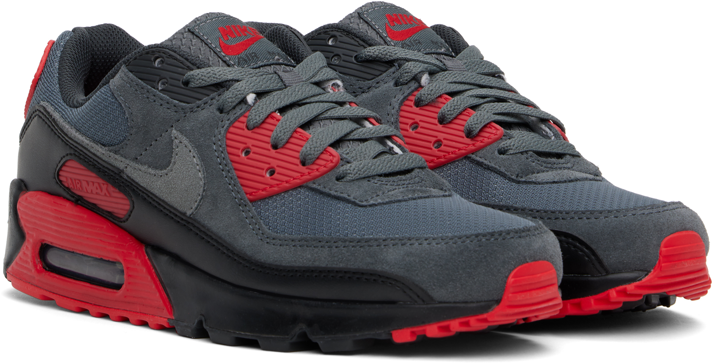 Shop Nike Gray & Red Air Max 90 Sneakers In Black/smoke Grey-iro