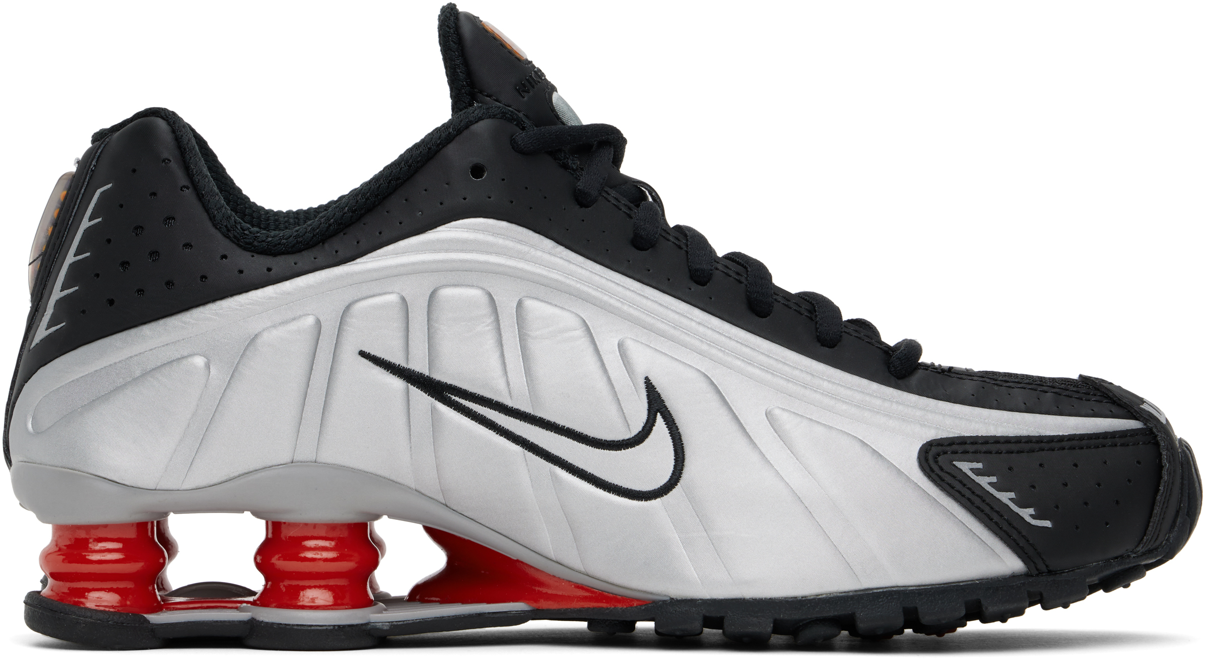 Black & Silver Shox R4 Sneakers