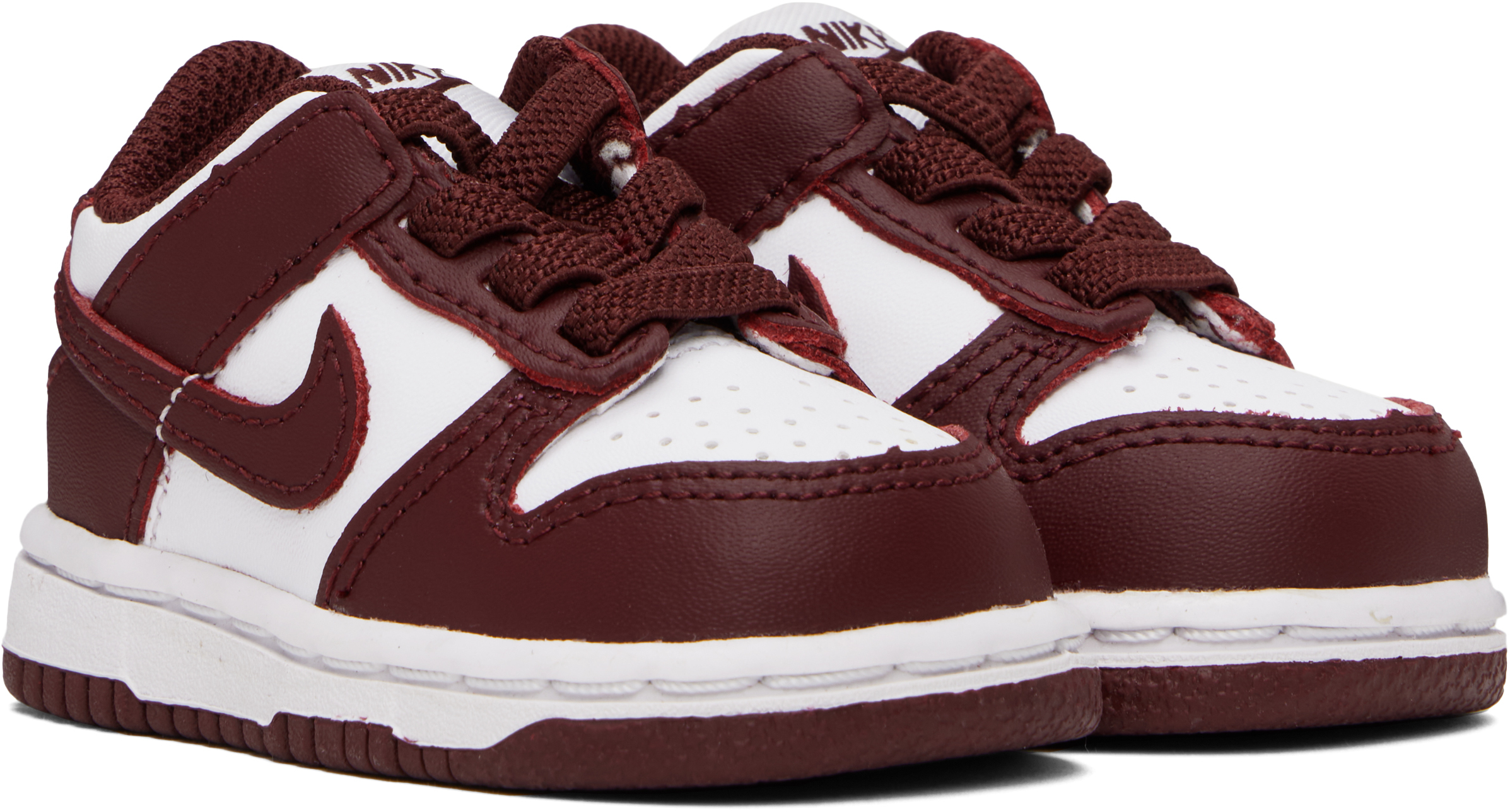 Nike Baby Burgundy & White Dunk Low Sneakers In 115 White/redwood-gy