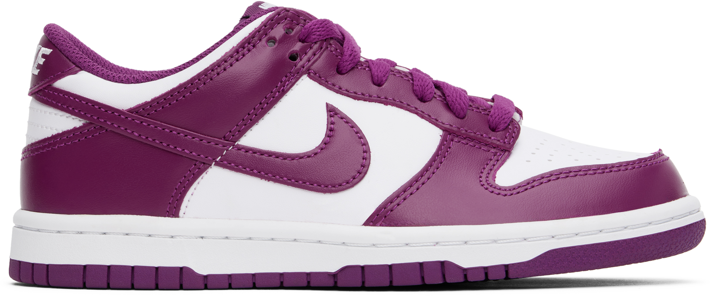 Nike Big Kids White & Purple Dunk Low Sneakers In White/viotech