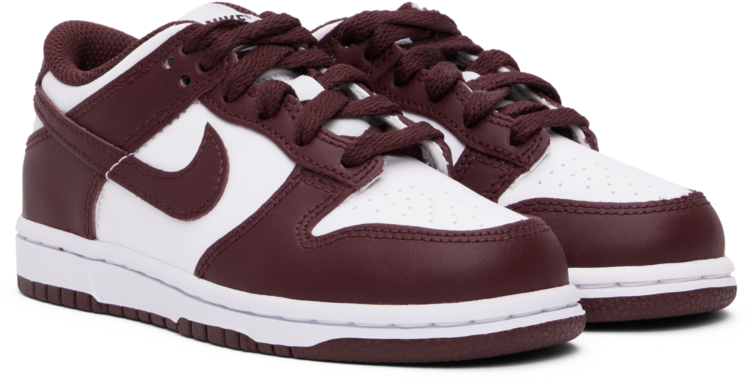 Nike Little Kids White & Burgundy Dunk Low Sneakers In White/redwood