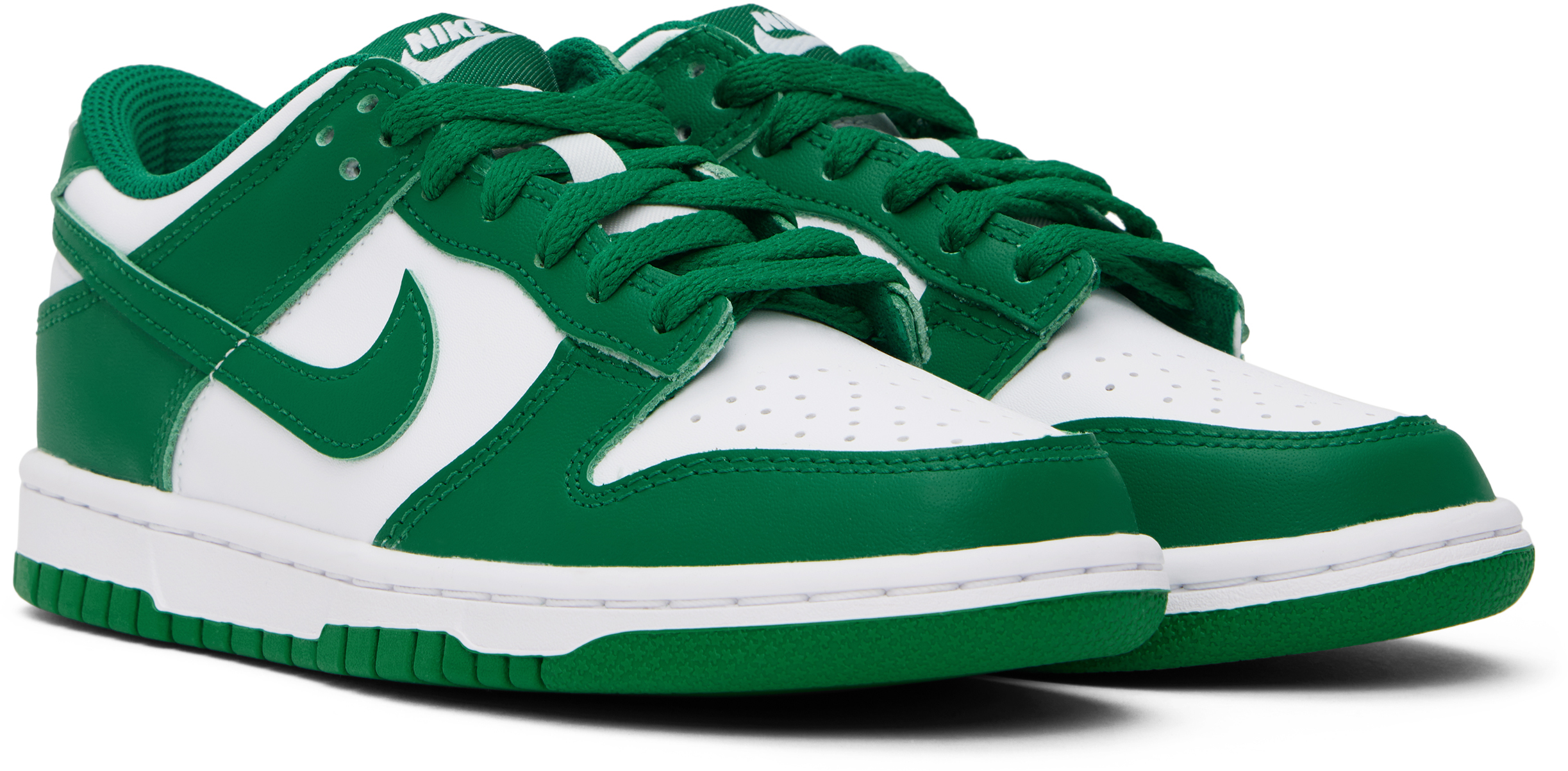 Nike Big Kids Green & White Dunk Low Sneakers In 114 White/malachite