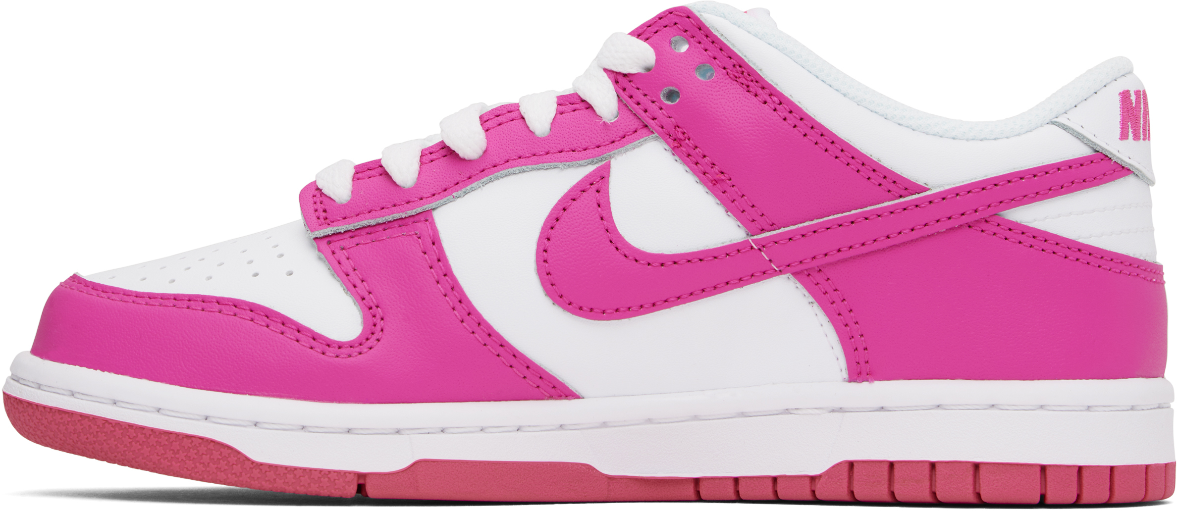 Nike Big Kids Pink & White Dunk Low Sneakers In 102 White/laser Fuch