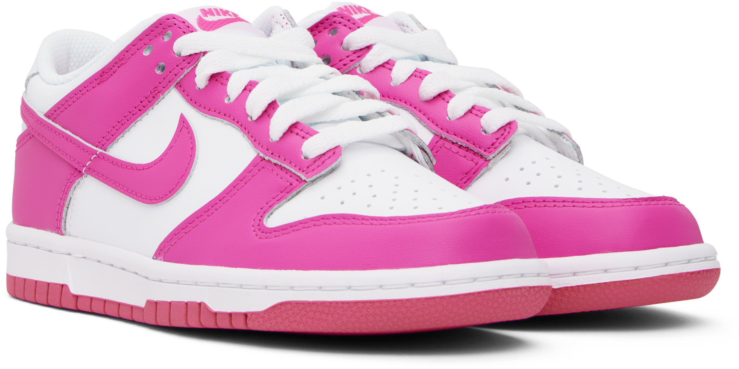 Nike Big Kids Pink & White Dunk Low Sneakers In 102 White/laser Fuch
