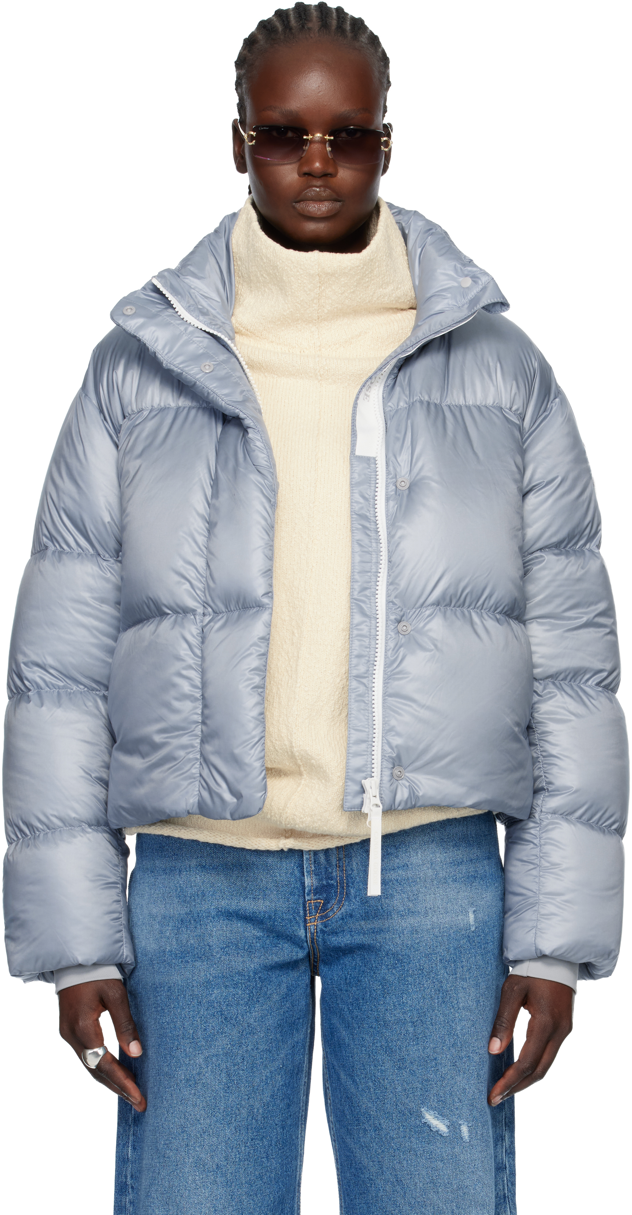 Canada Goose: Blue 'White Label' Cypress Cropped Down Jacket | SSENSE