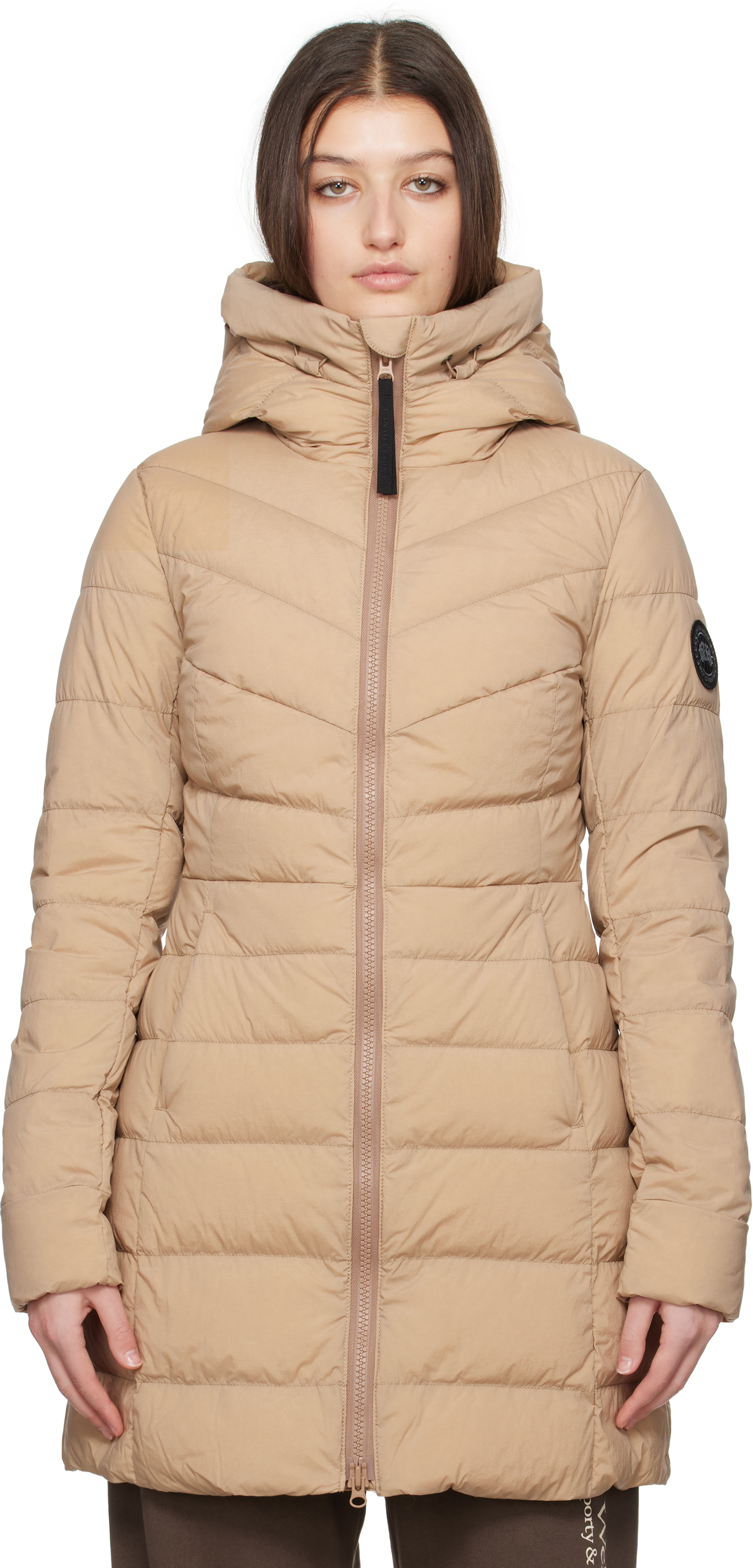 Tan 
Black Label
 Clair Down Coat