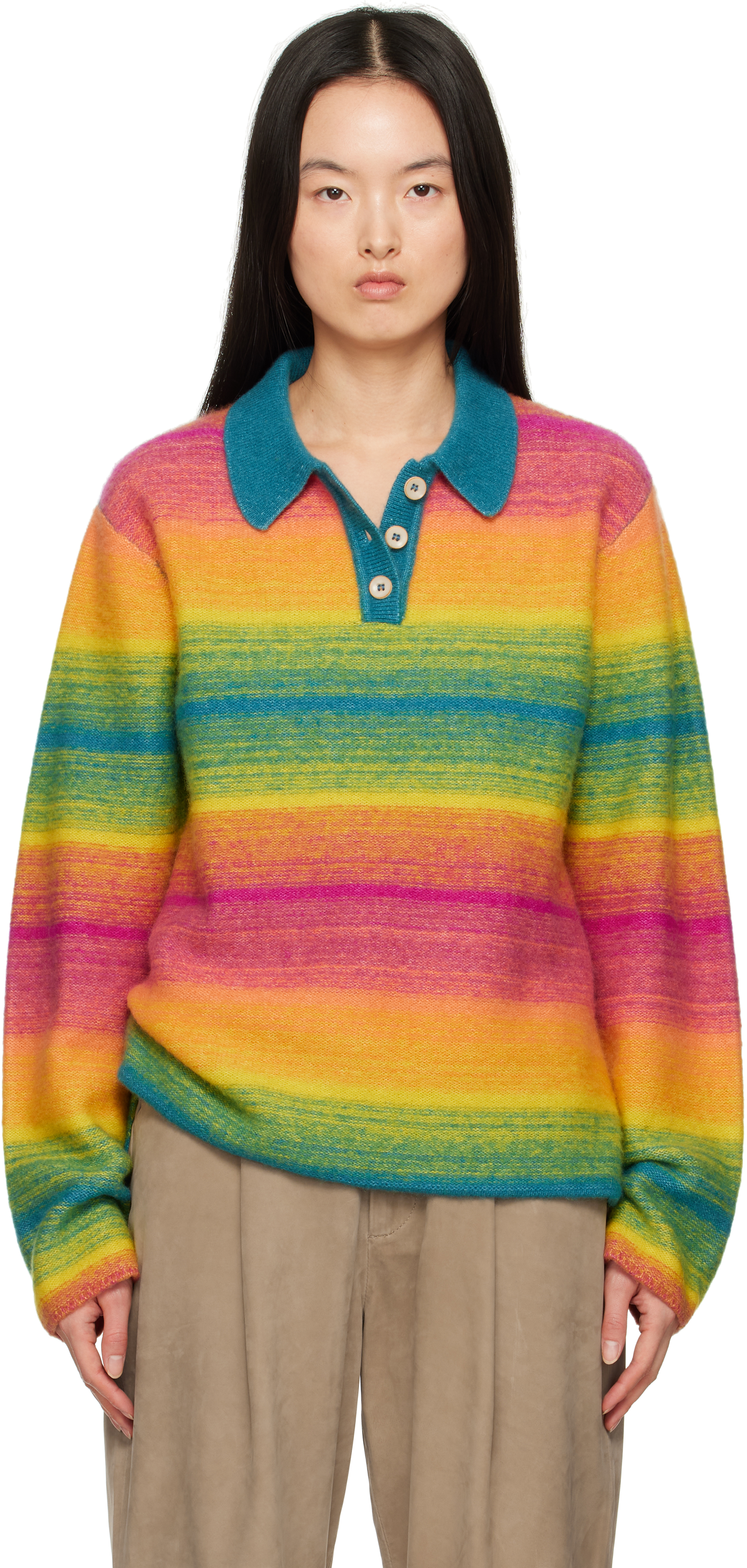 Multicolor Blurry Stripe Rugby Polo