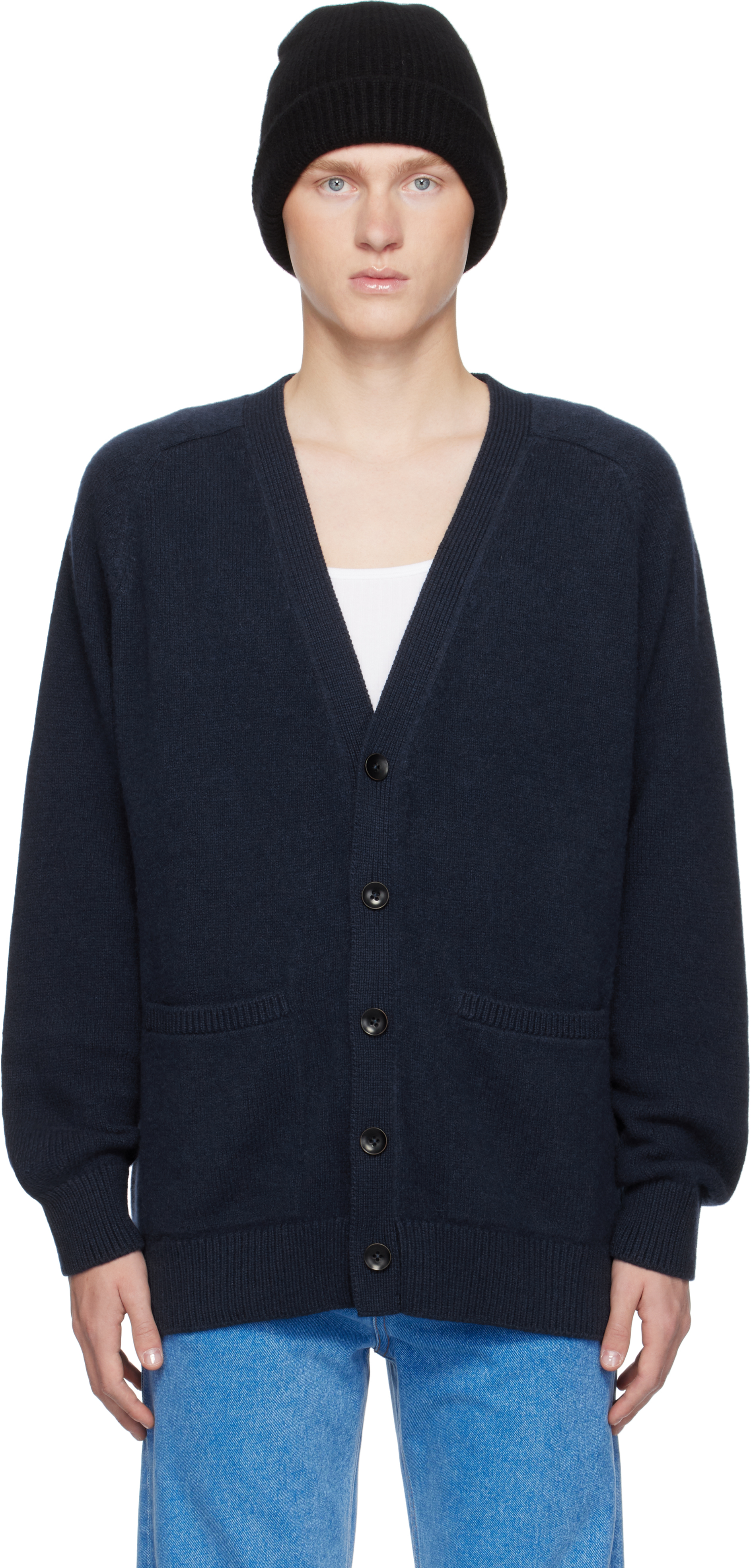 Shop The Elder Statesman Navy Heavy Cardigan