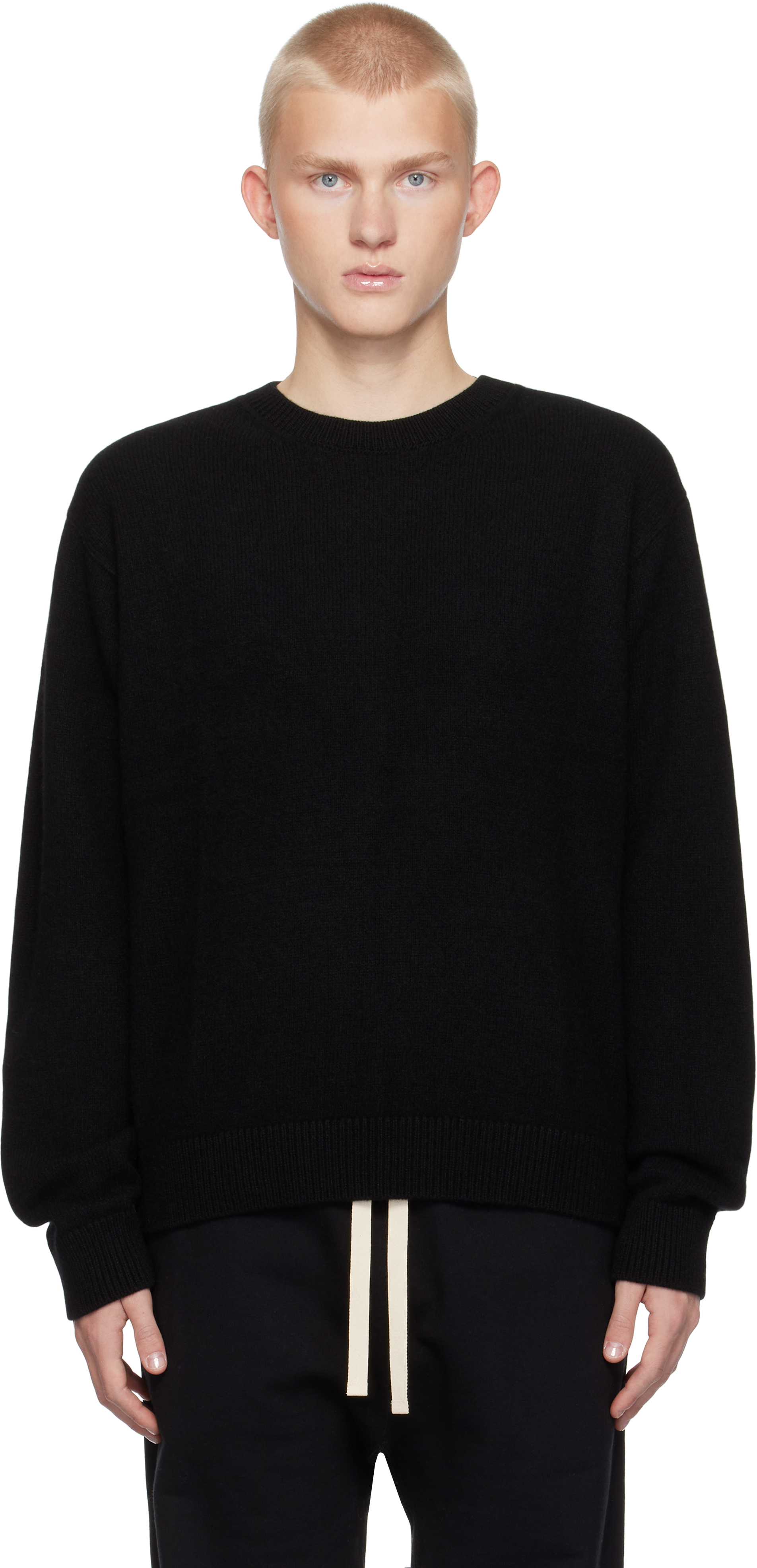 THE ELDER STATESMAN BLACK SIMPLE CREW SWEATER 