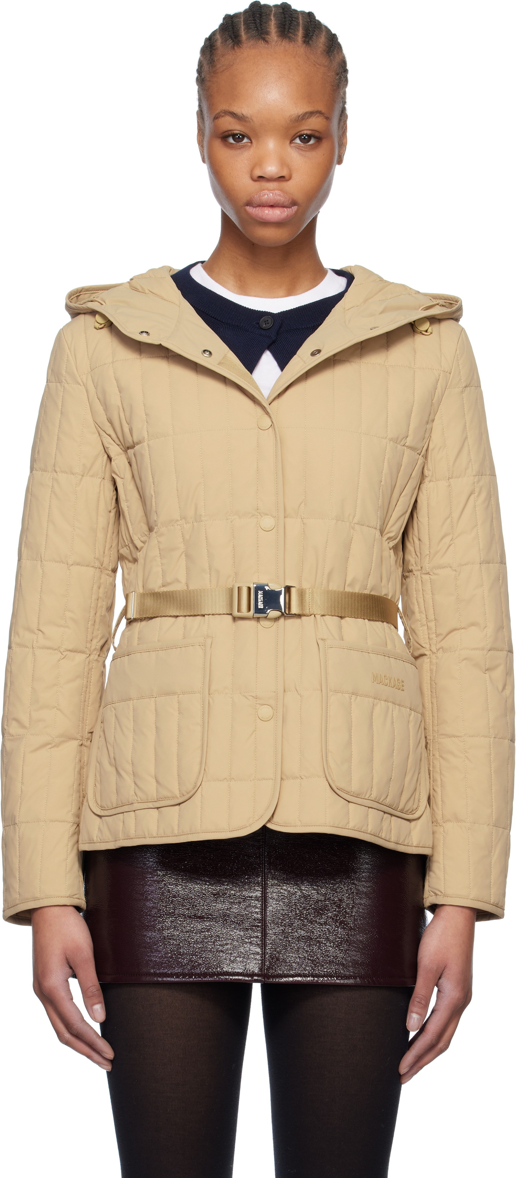 MACKAGE BEIGE RAJA VERTICAL QUILTED LIGHT DOWN JACKET
